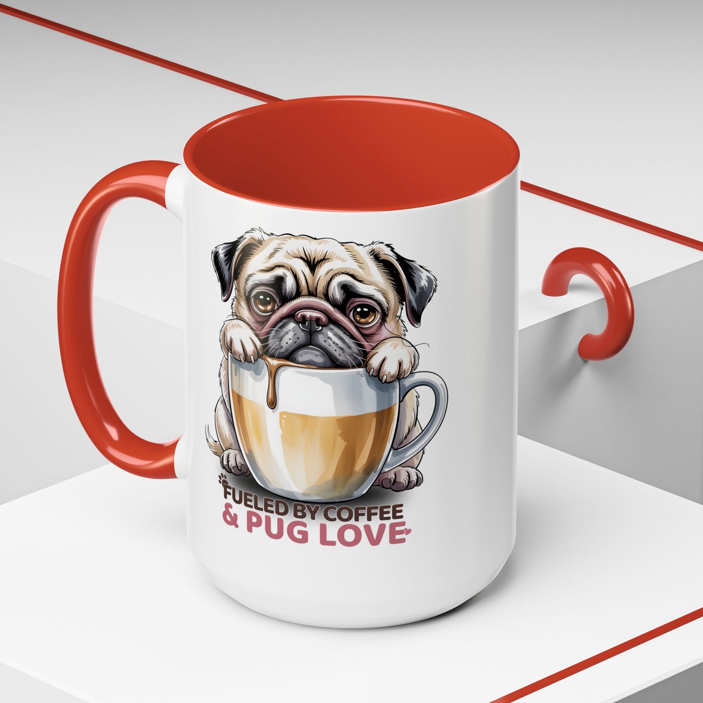 Pug Coffee Mug – Fueled by Coffee & Pug Love | Cute Dog Mom Gift, Accent Ceramic Mug - 14815