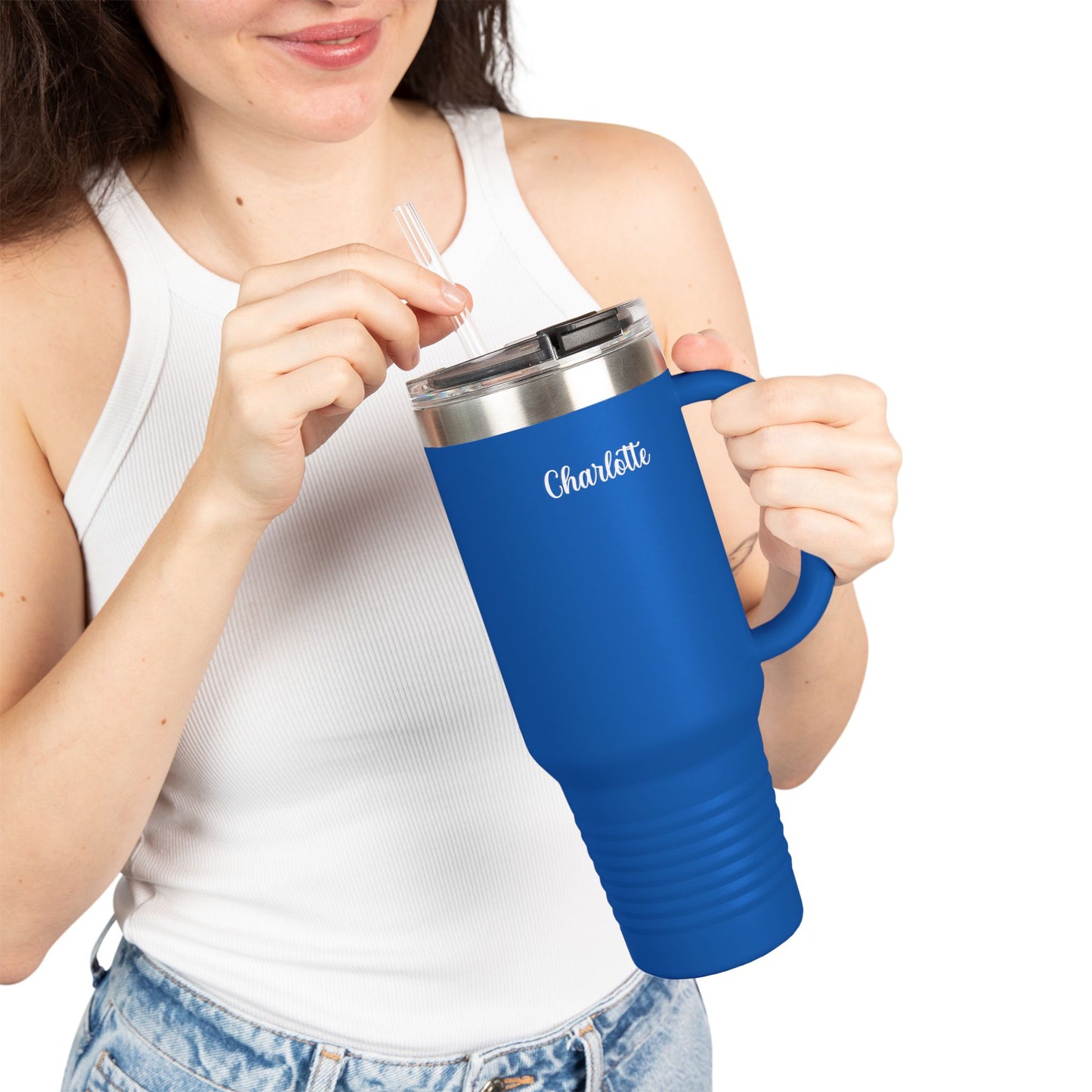 Personalized Insulated Travel Mug - 40oz White with Handle