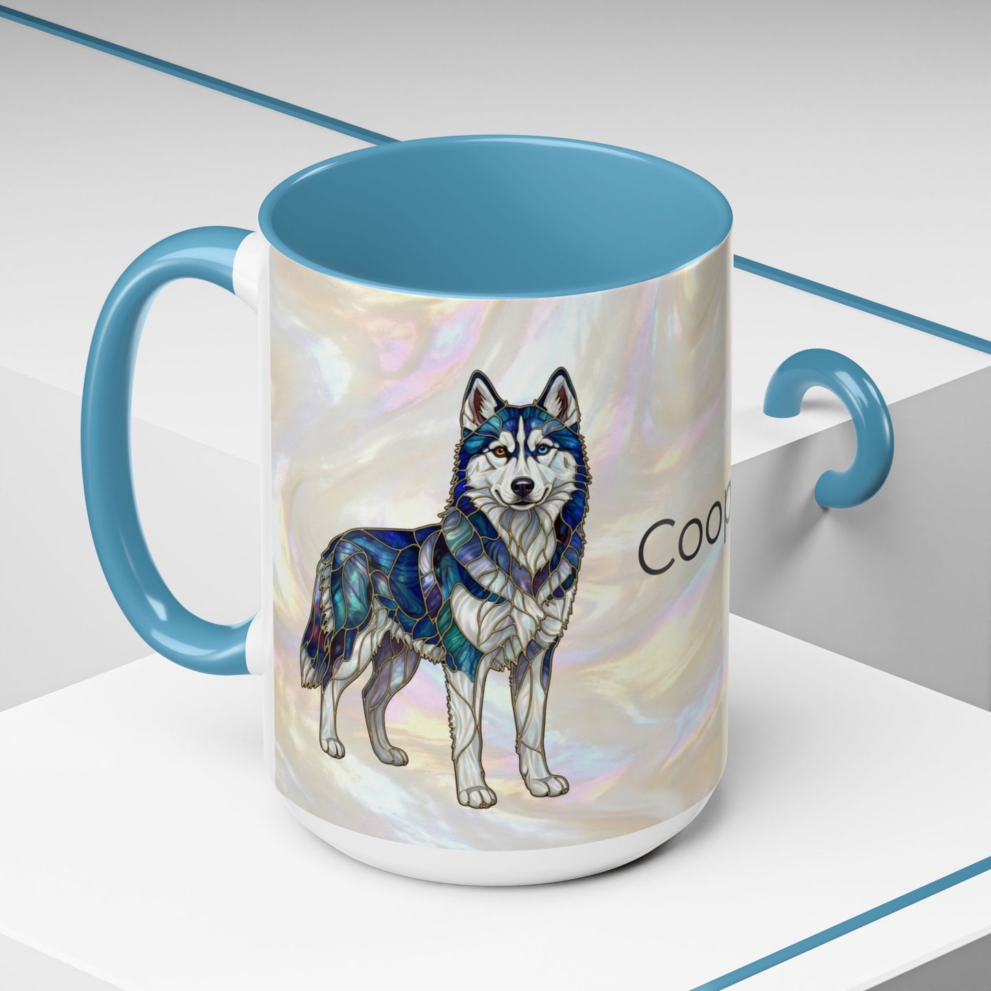 Personalized Husky Accent Coffee Mug – Stained Glass Design (11/15oz) - 14543