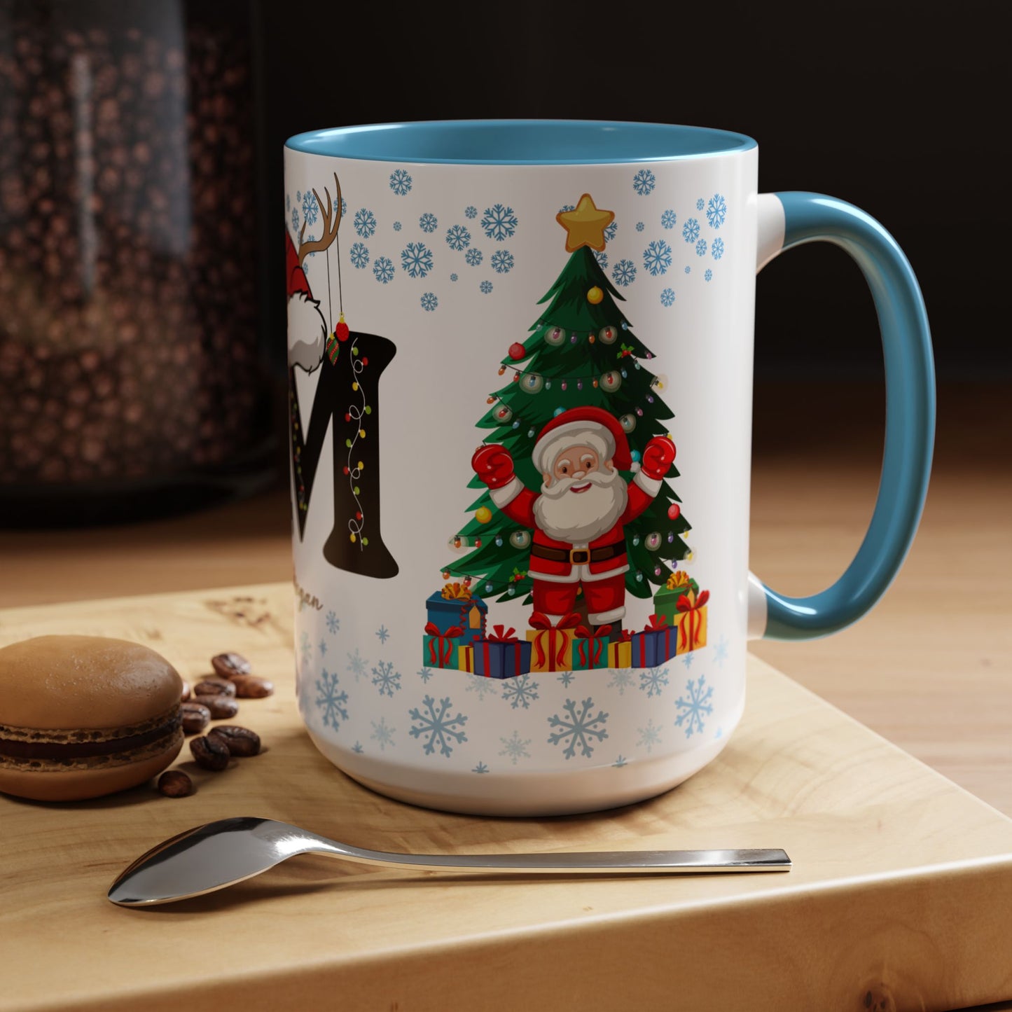 Christmas Letter M for Megan, Customizable - Accent Coffee Mug (11, 15oz) - 10049