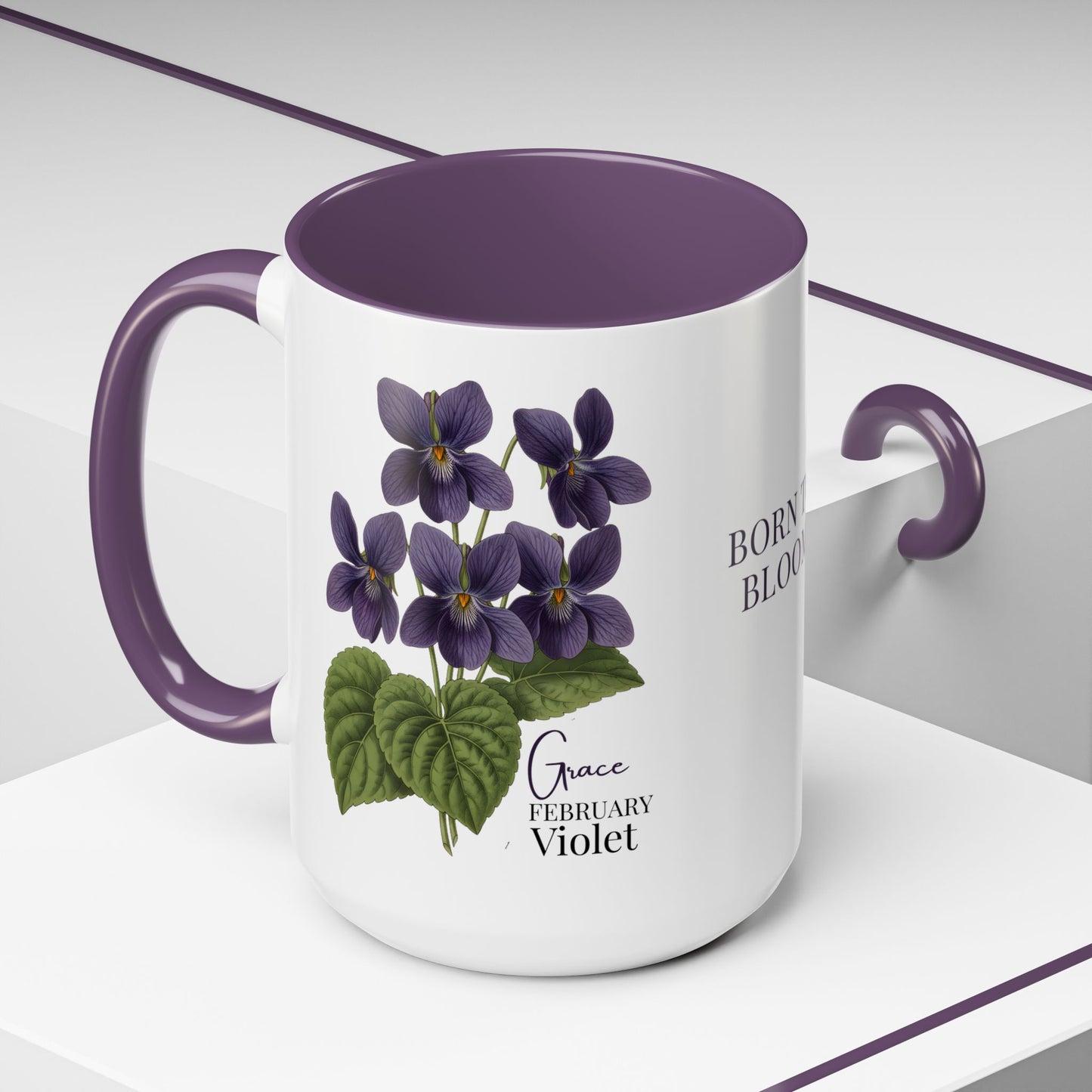 February Birth Flower Violet Mug – Personalized Name Coffee Cup - 14687