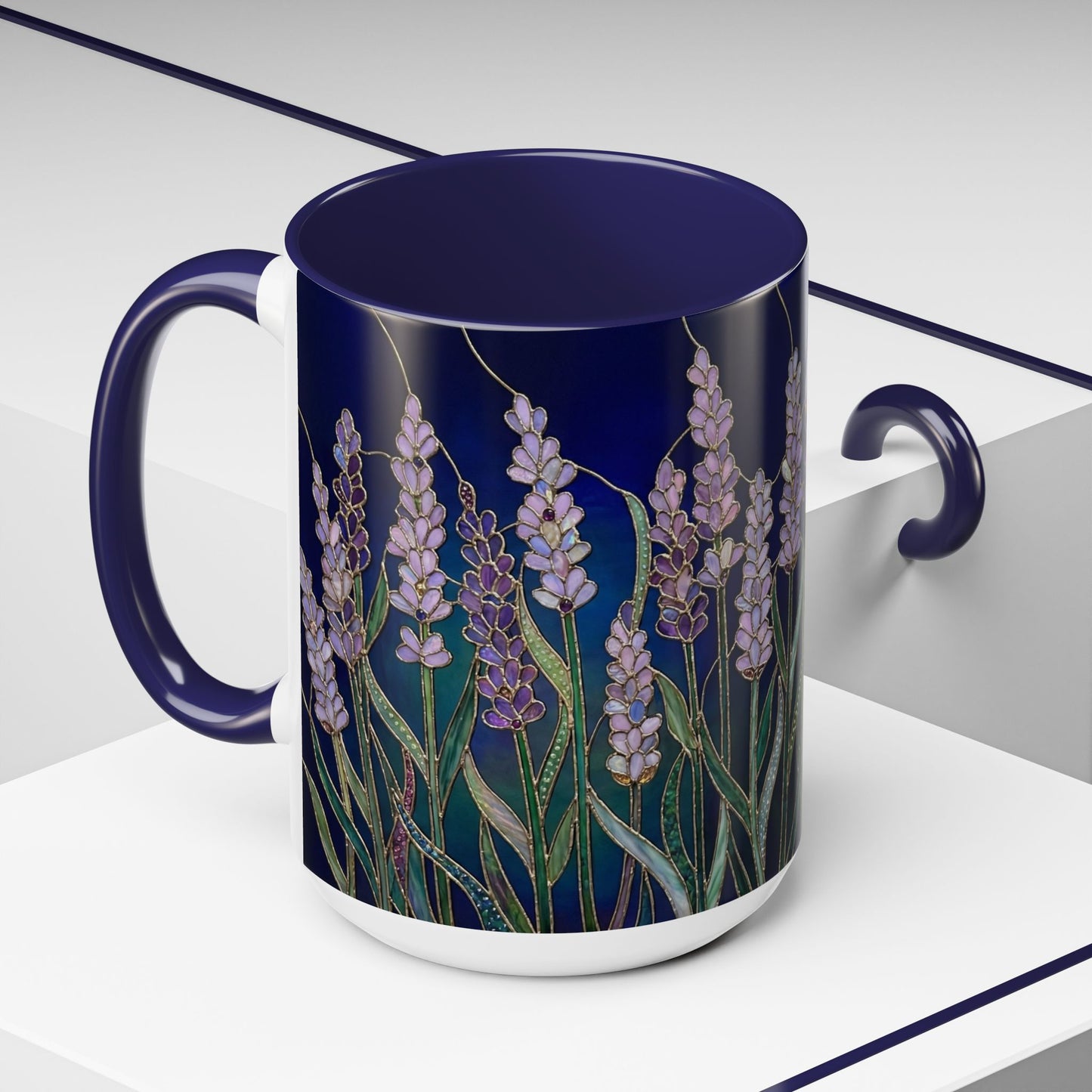 Lavender Floral Accent Coffee Mug — Stained Glass Design 11/15oz - 14531