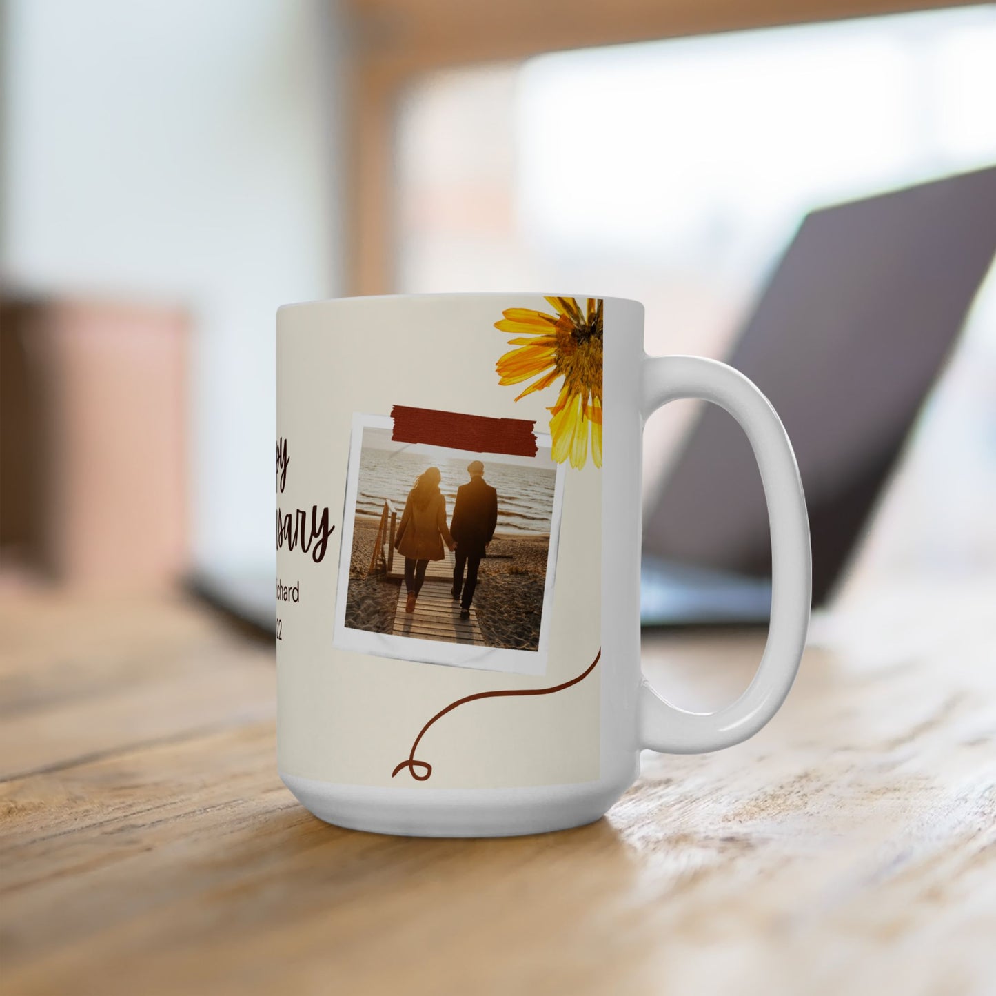 Happy Anniversary, Couple's Photos, Customizable - Ceramic Mug, (11oz, 15oz) - 11047