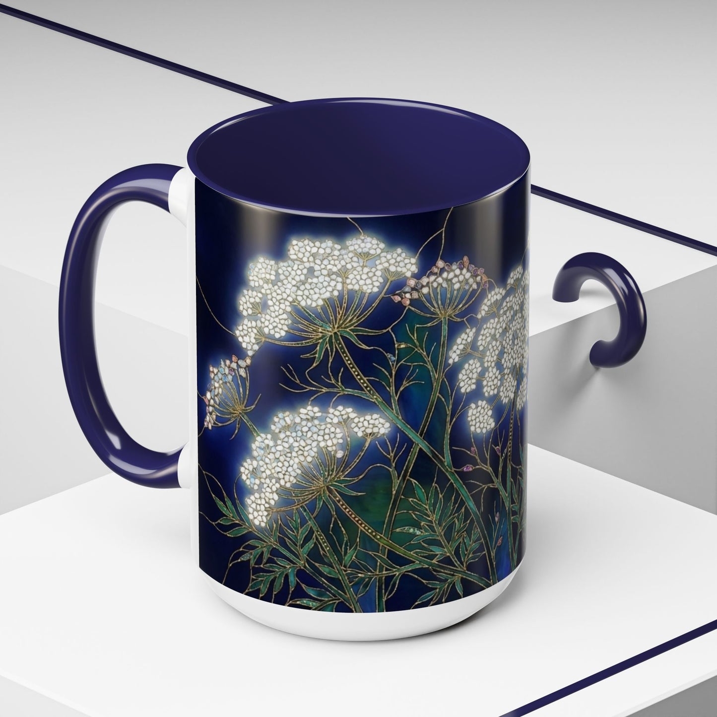 Queen Anne's Lace Floral Coffee Mug — Stained Glass Design (11/15oz) - 14583