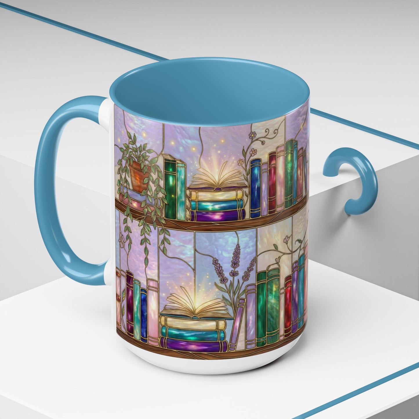 Magic Book Shelf Accent Coffee Mug — Stained Glass Design (11/15 oz) - 14529