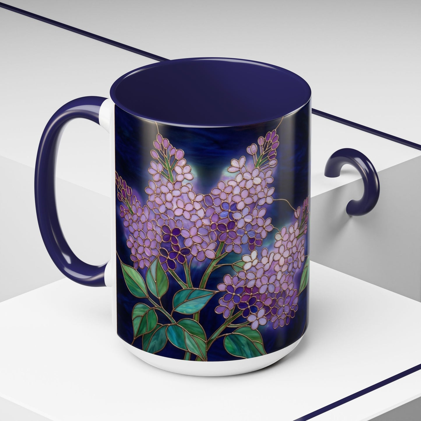 Lilac Blossoms Accent Coffee Mug — Stained Glass Design (11/15 oz) - 14574