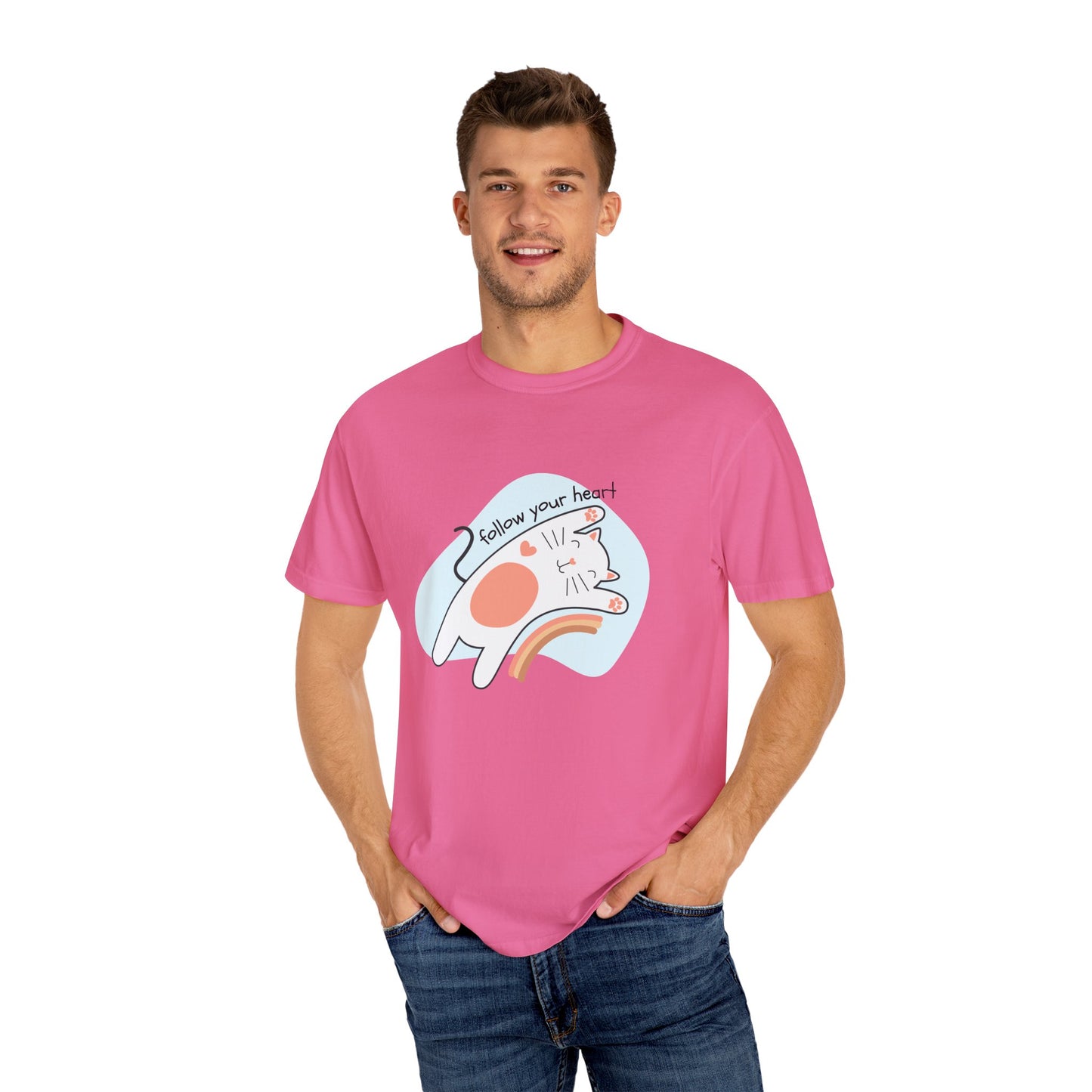 Cat, Follow Your Heart - Unisex Garment-Dyed T-shirt - 11653
