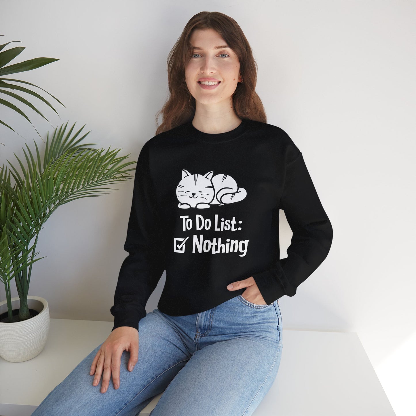 Cat, To Do List: Nothing - Unisex Heavy Blend™ Crewneck Sweatshirt