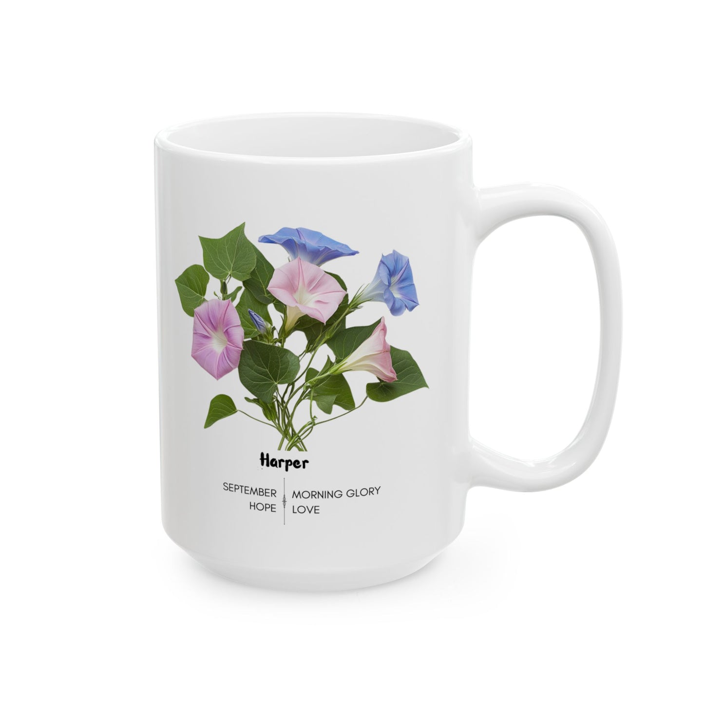 Happy Birthday: September Born, Morning Glory Flower, Customizable - Ceramic Mug, (11oz, 15oz) - 11508
