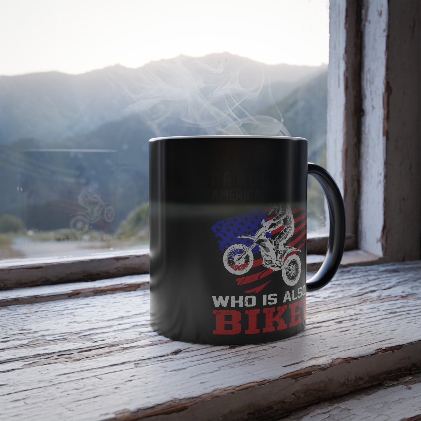 Forever Proud American Dad Who Is Also a Biker - Color Morphing Mug, 11oz - 13456