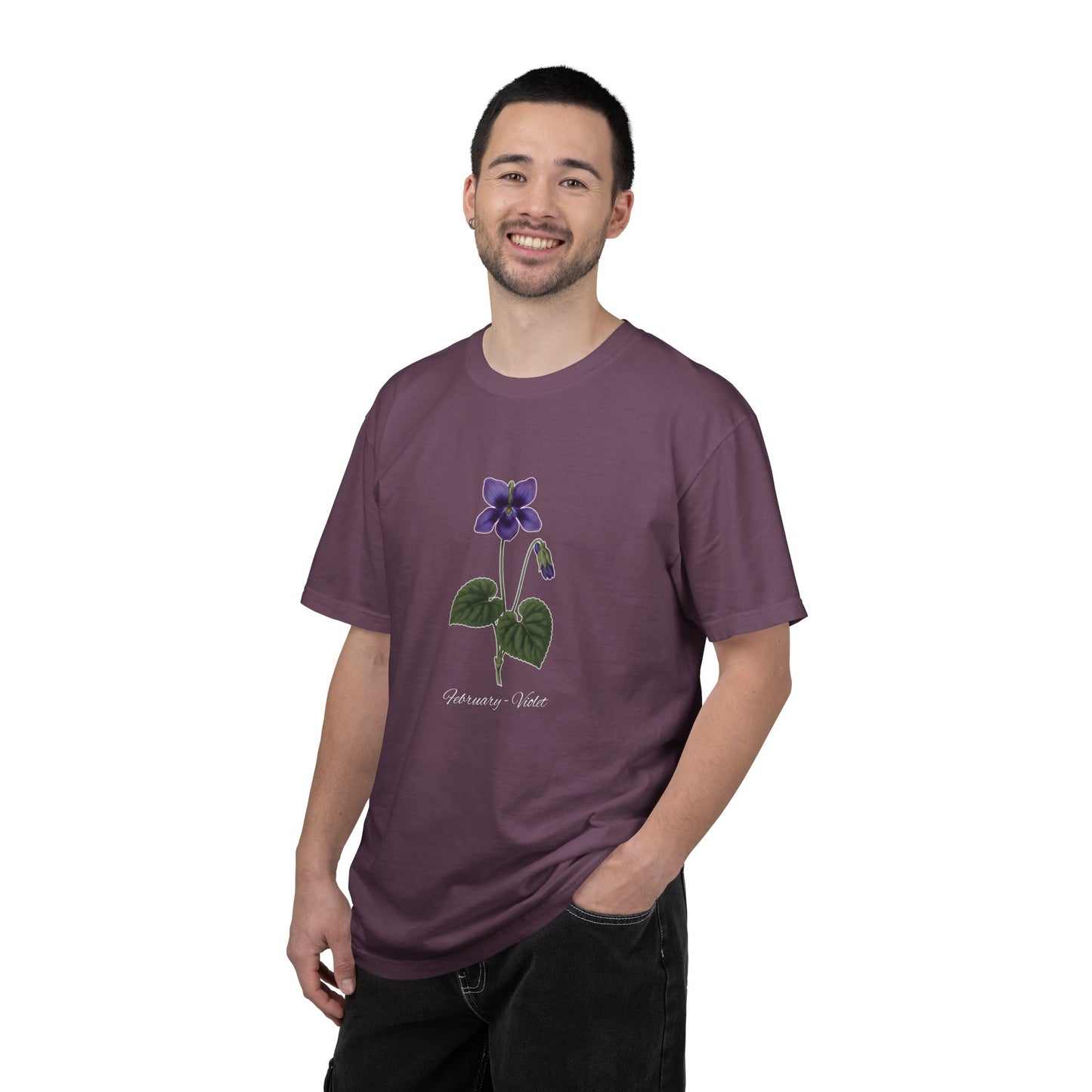 February Birth Flower Violet T-Shirt – Heavyweight Garment-Dyed Tee - 14700