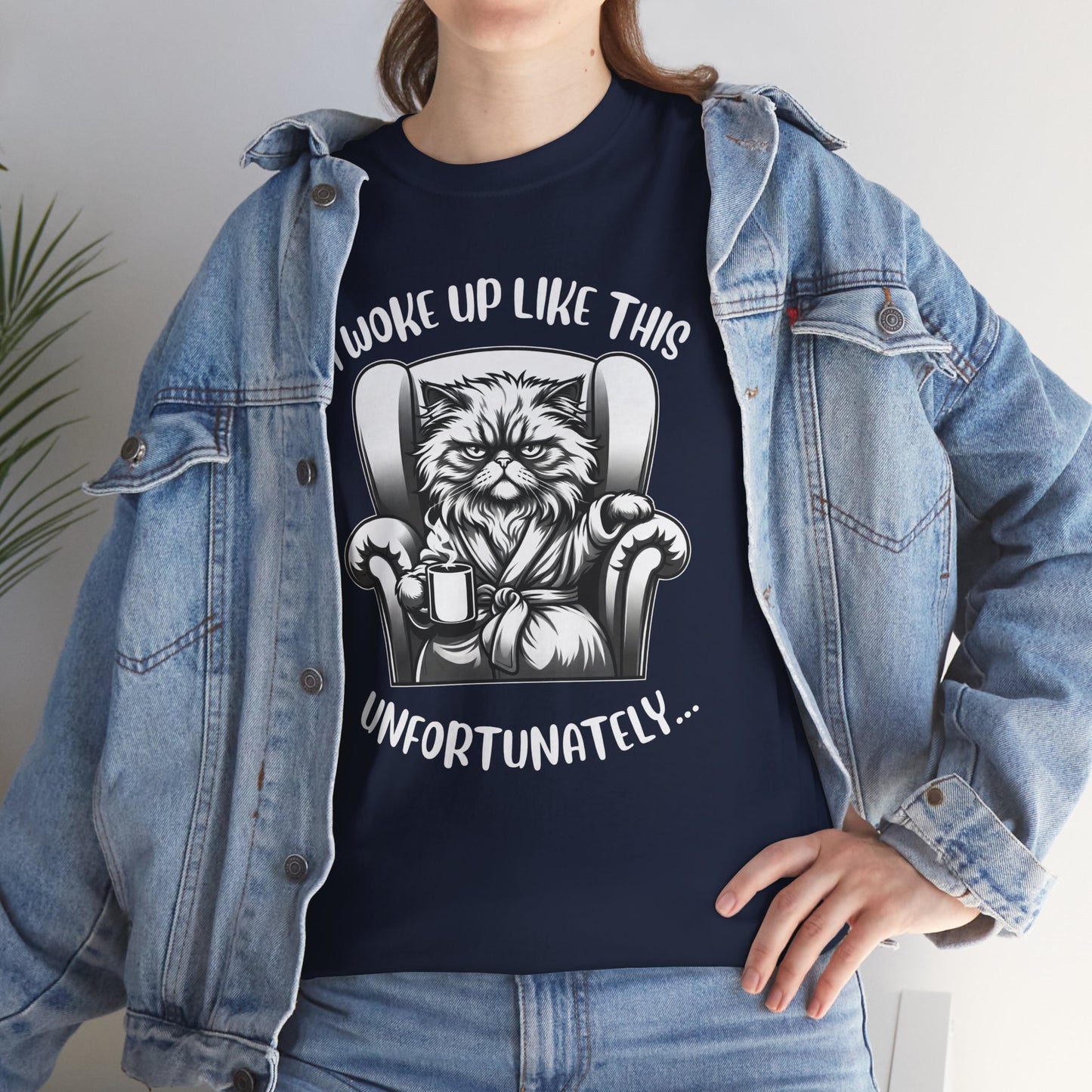 Funny Grumpy Cat T-Shirt – “I Woke Up Like This… Unfortunately” Graphic Tee- 14843