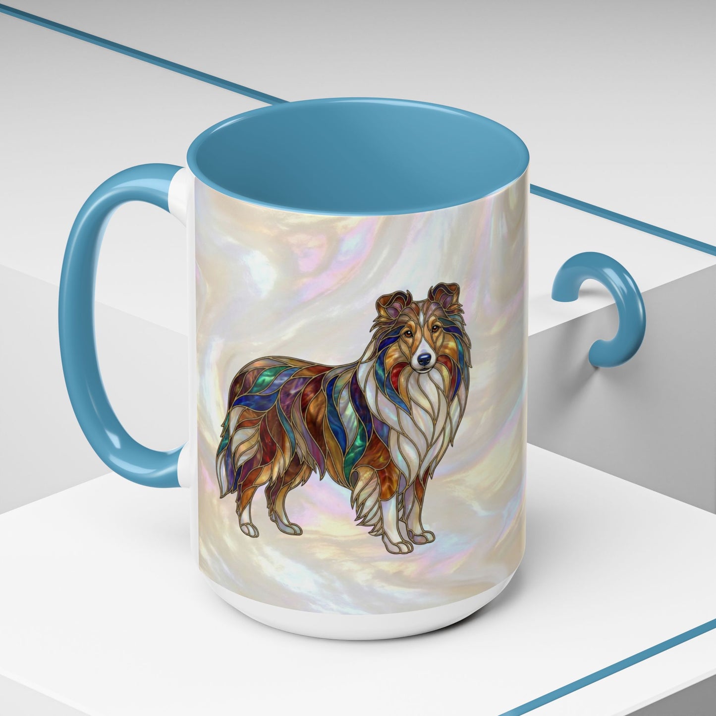 Sheltie Accent Coffee Mug – Stained Glass Design 11/15oz - 14645