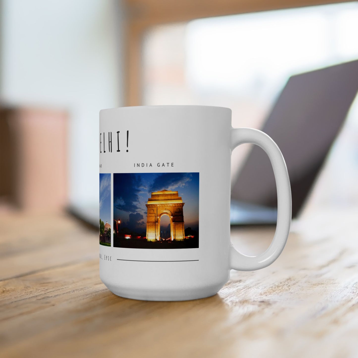 Hello Delhi! Ceramic Mug - 11oz & 15oz Travel Souvenir with Scenic Landmarks - 12025