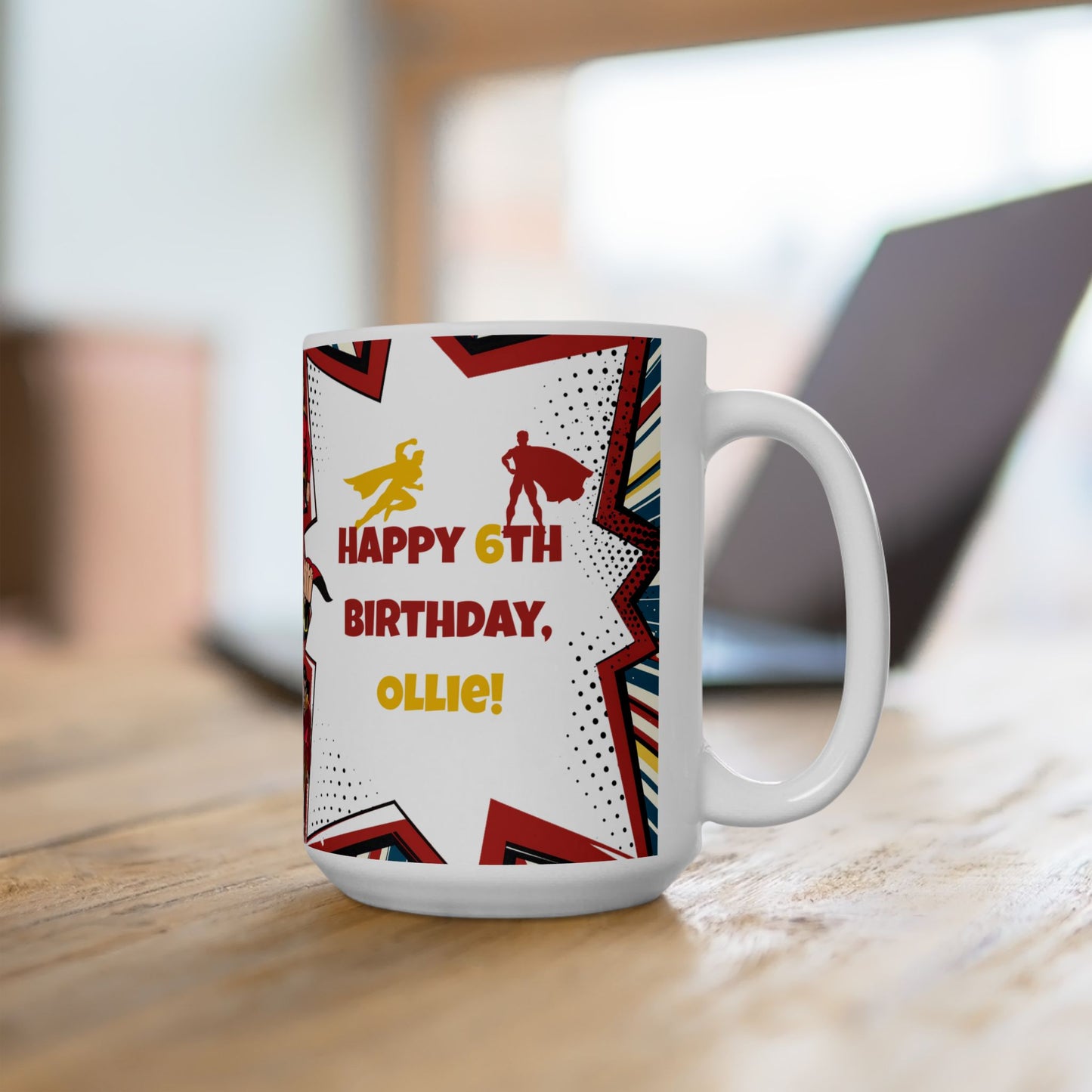 Superhero Birthday Ceramic Mug — Personalized 'Happy Birthday' Gift for Kids - 14610