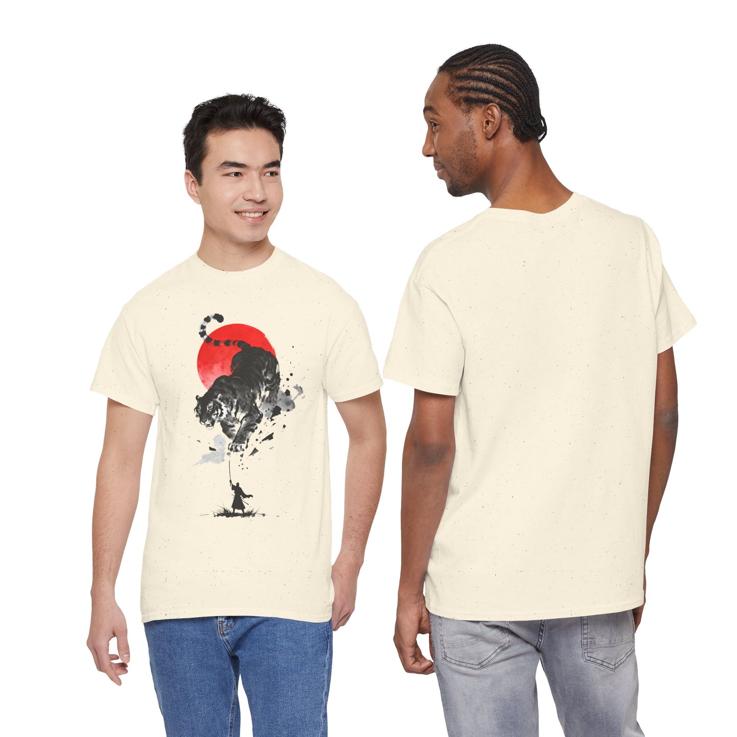 Tiger Spirit T-Shirt – Japanese Ink Tiger & Red Sun Samurai Graphic Tee - 14912
