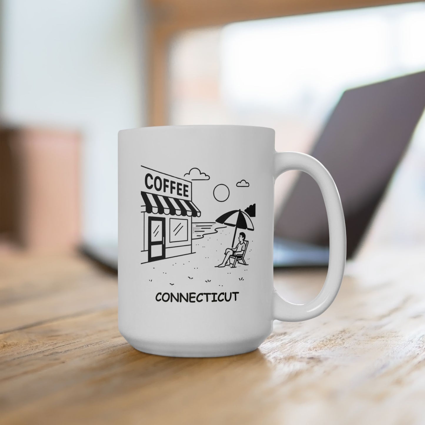 "In Connecticut, the beach is a destination, and the coffee shop is a way of life." Ceramic Mug - 13890