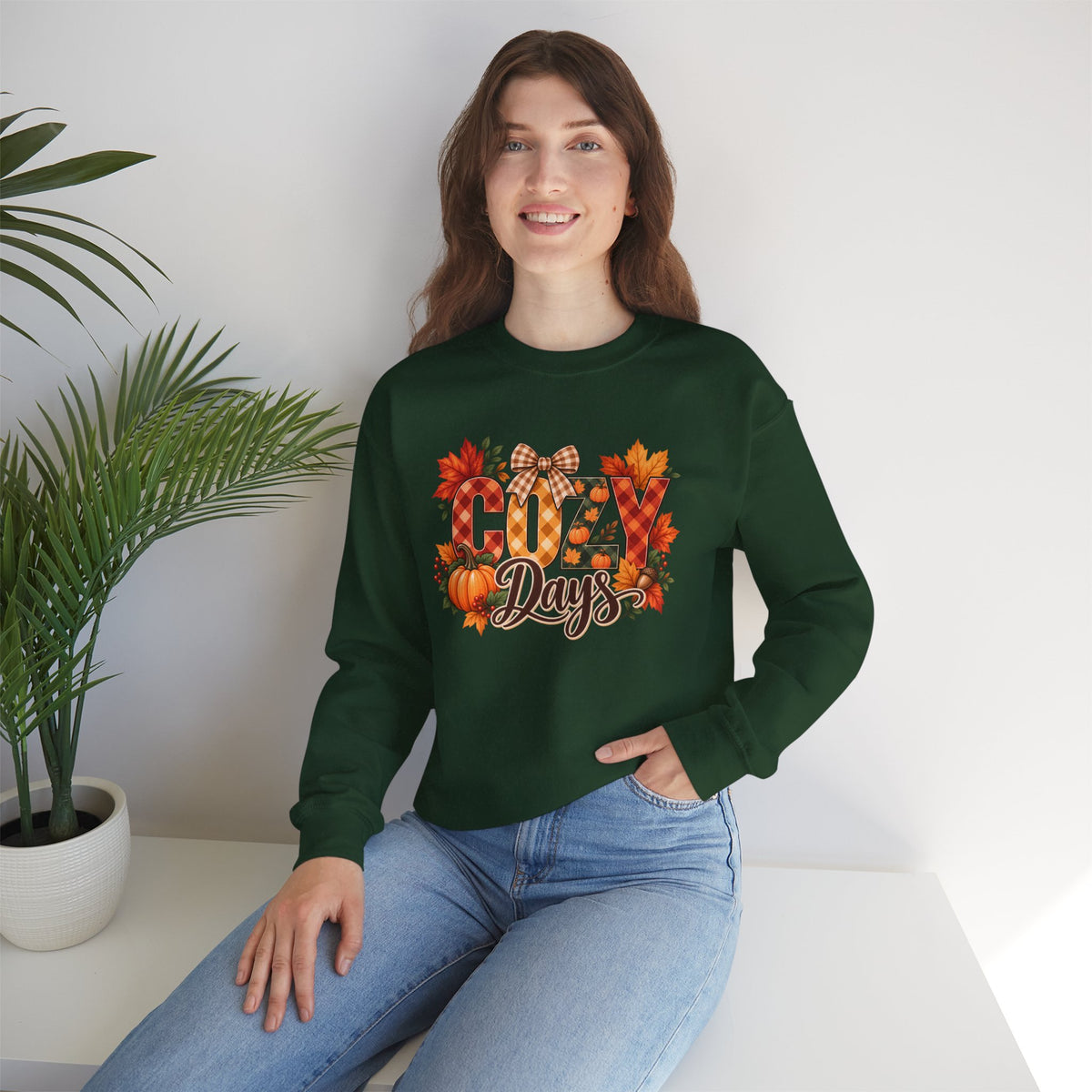 Cozy Days Sweatshirt, Fall Pumpkin & Plaid Crewneck - 14525
