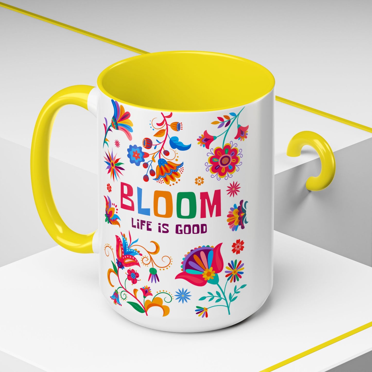 Colorful Floral Accent Coffee Mug - Bloom Life is Good - 14082