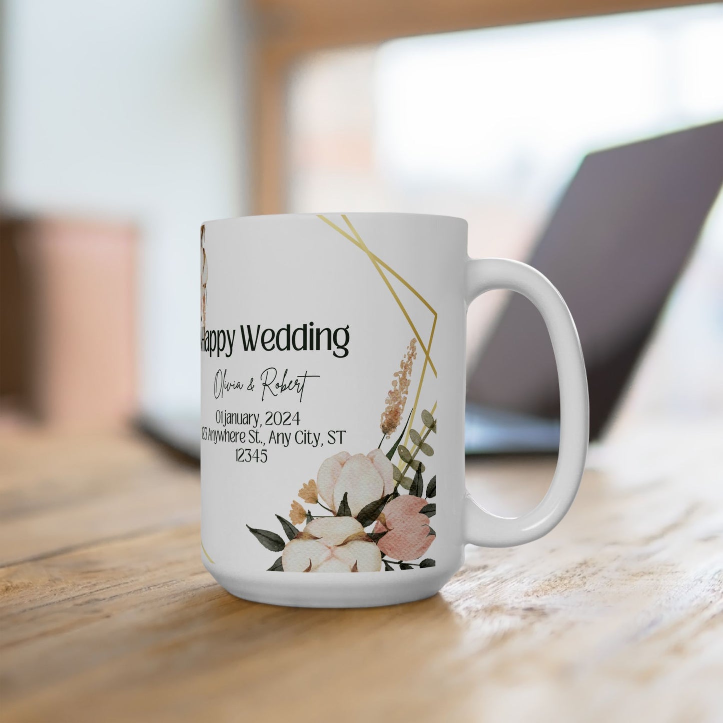 Happy Wedding, Names, Customizable - Ceramic Mug, (11oz, 15oz) - 10906