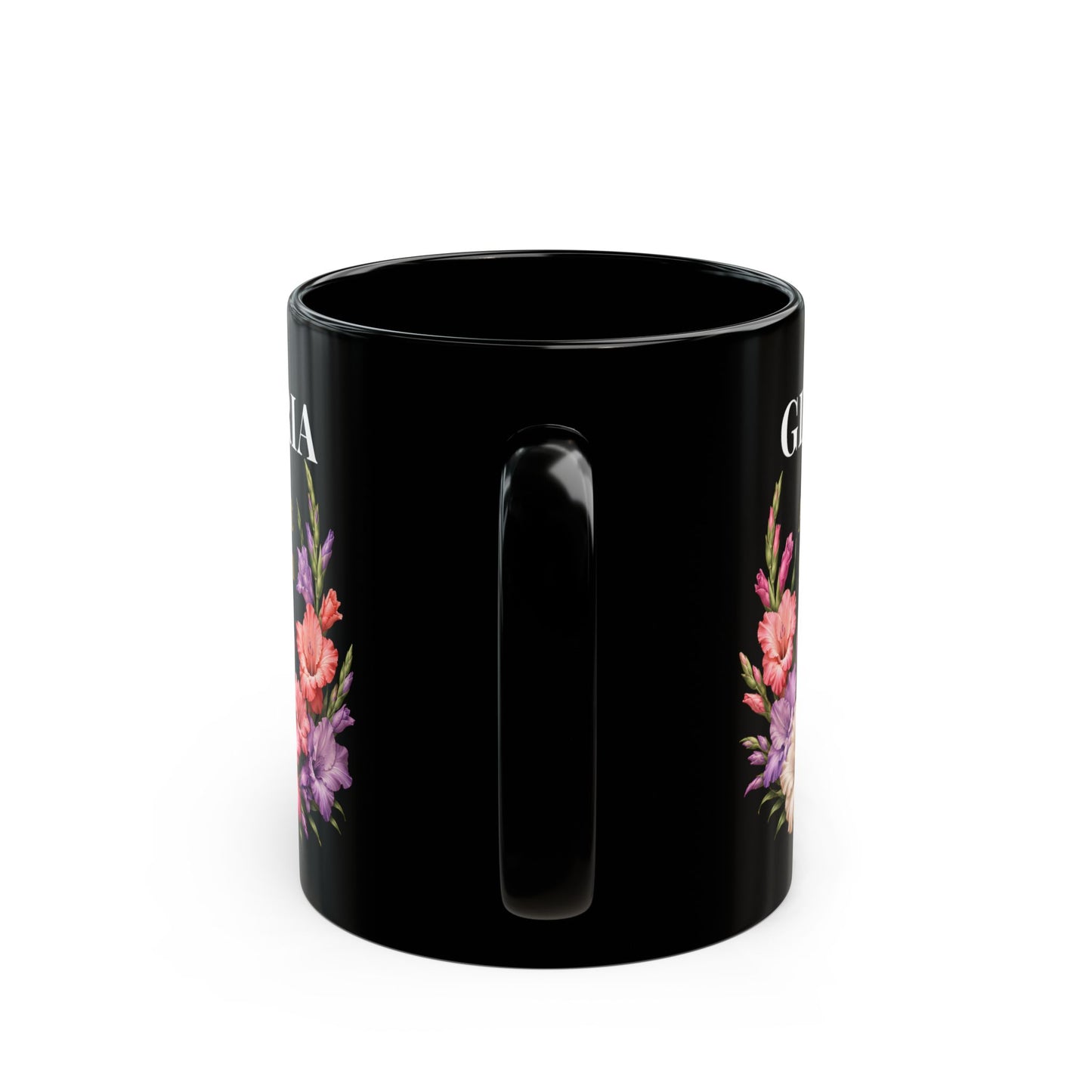 Personalized August Queen Floral Black Mug — Custom Name Birthday Gift (11oz/15oz) - 14916