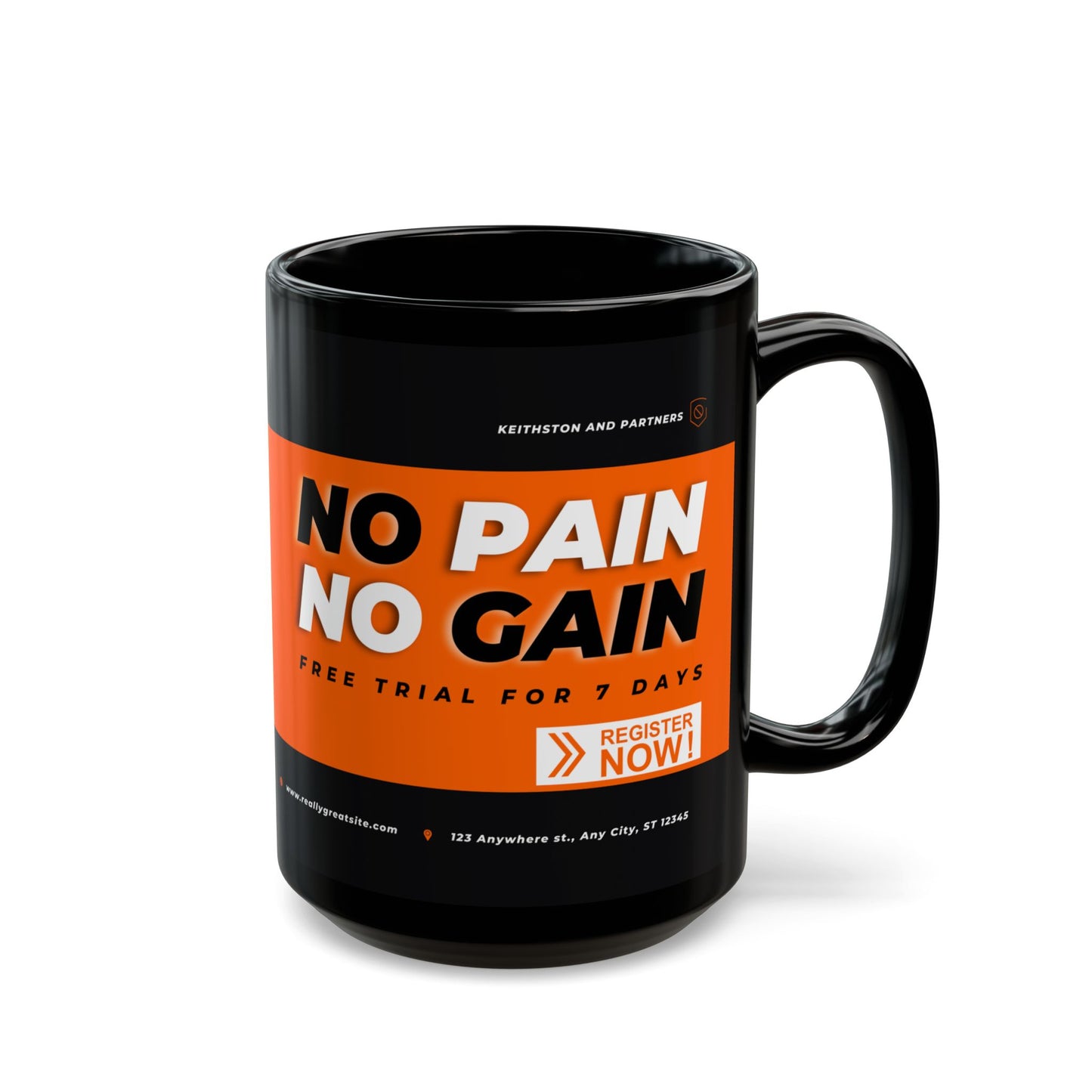 Gym & Fitness, No Pain No Gain, Join Now, Details Customizable - Black Mug (11oz, 15oz) - 11196