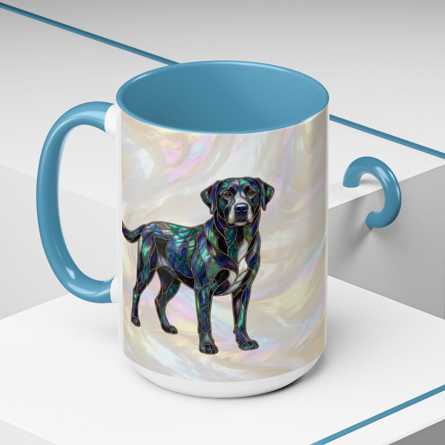 Black Labrador Accent Coffee Mug -Stained Glass Style (11/15oz) 14618