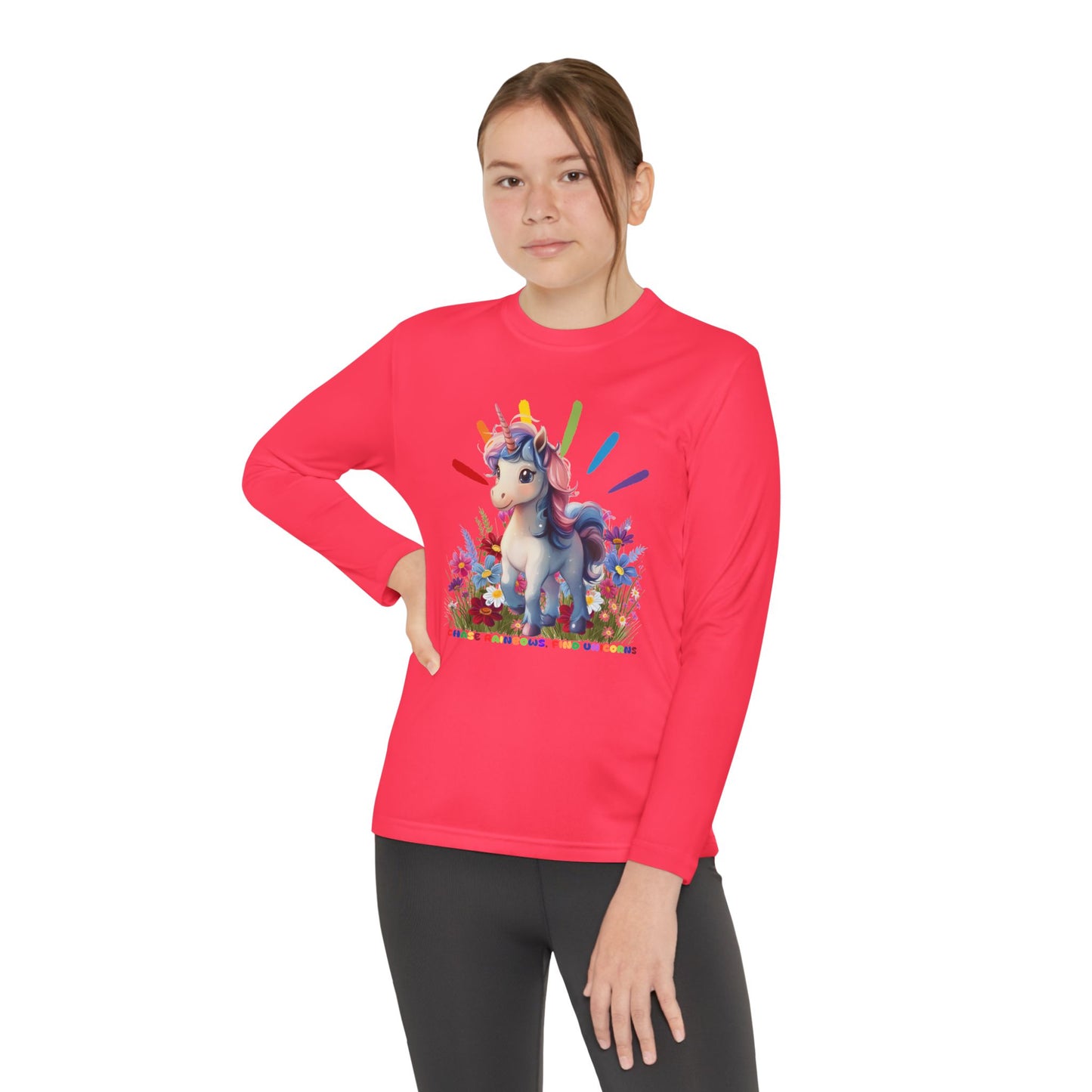 Chase Rainbows, Find Unicorns - Youth Long Sleeve Competitor Tee - 10847