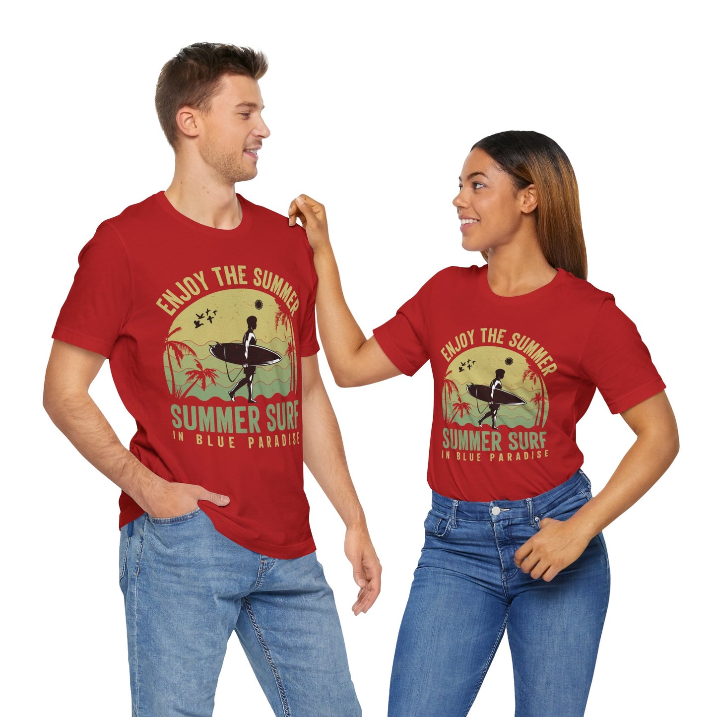 Enjoy The Summer, Summer Surf In Blue Paradise - Unisex Jersey Short Sleeve Tee - 13246
