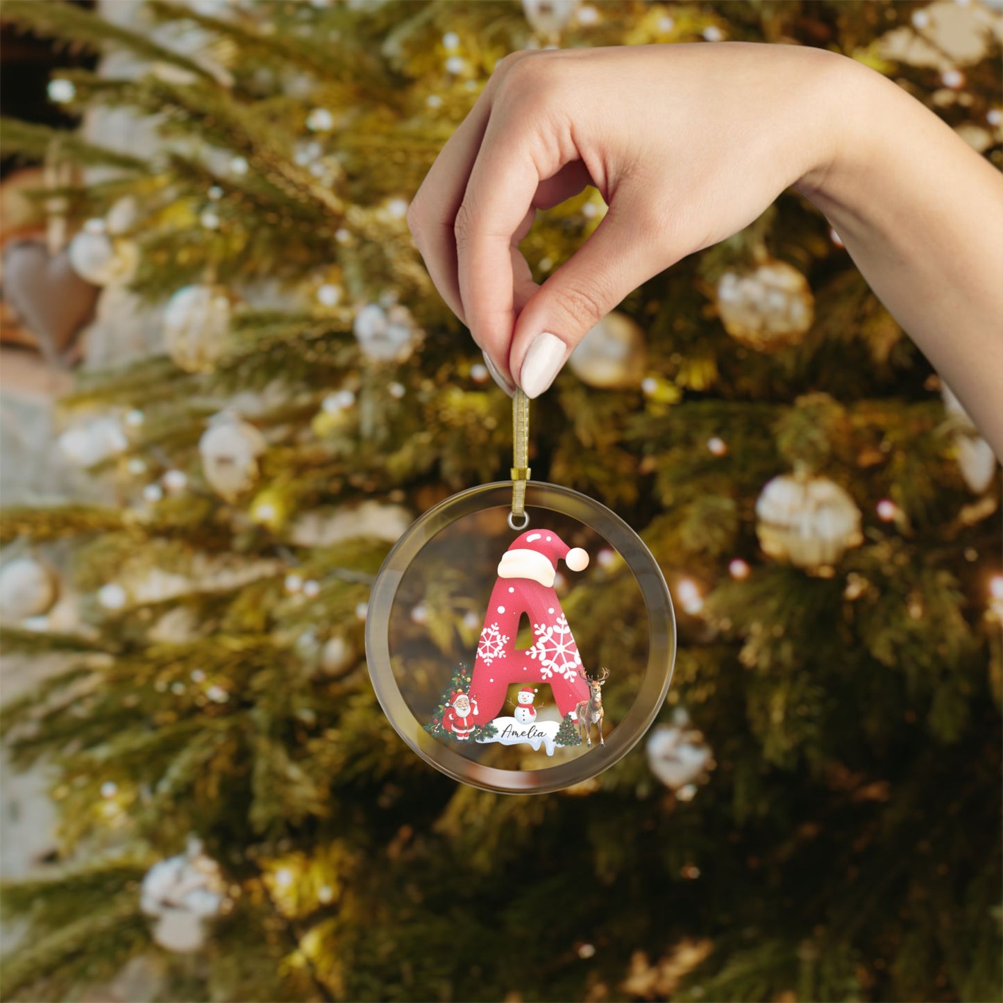 Amelia, Christmas Letters with Names, Customizable - Glass Ornaments - 10315