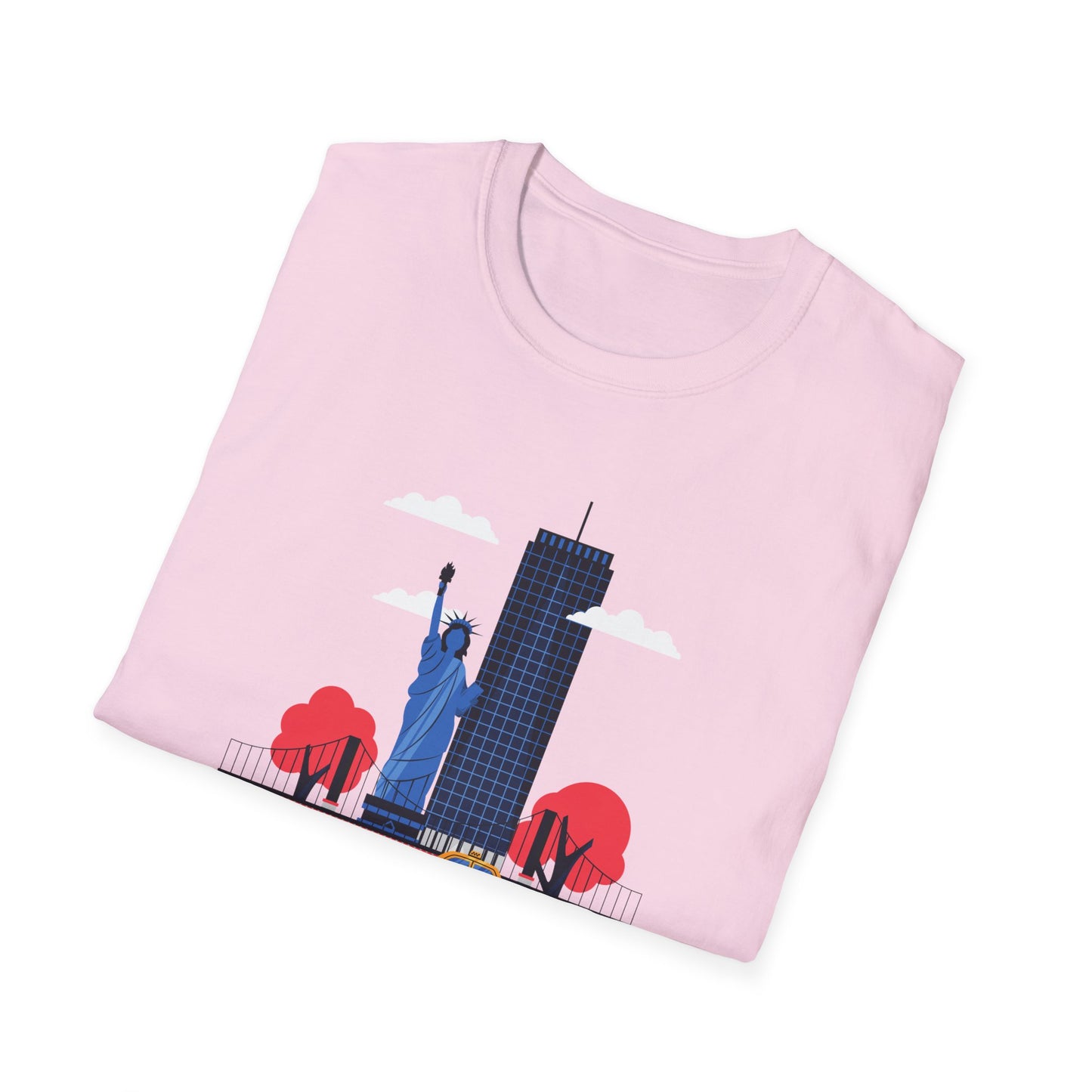 New York City Skyline T-Shirt - Unisex Softstyle Tee with Statue of Liberty Design - 12005