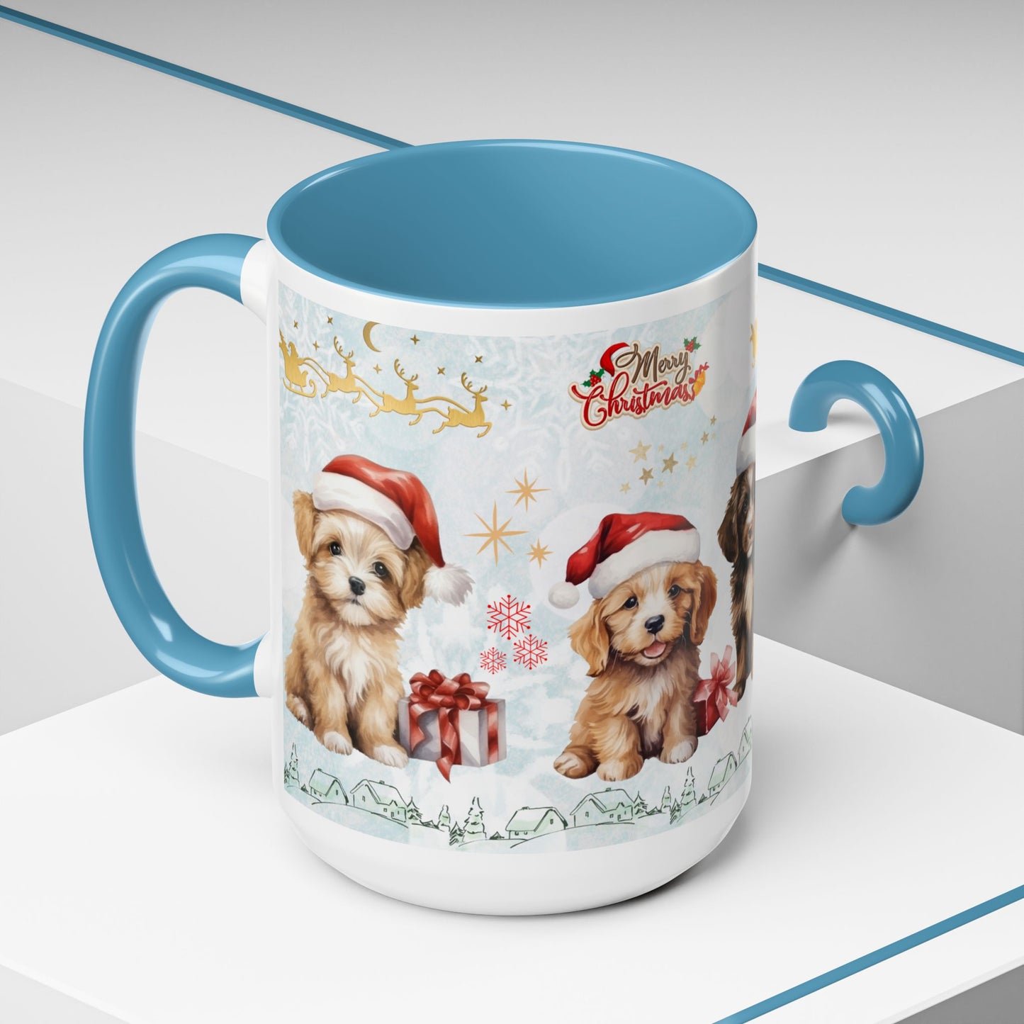 Merry Christmas, Puppies - Accent Coffee Mug (11, 15oz)
