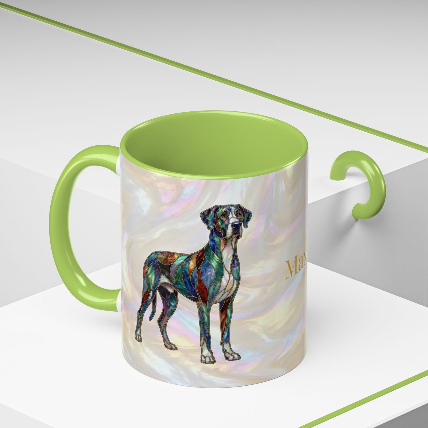 Personalized Great Dane Dog Mug — Stained Glass Design (11/15 oz) - 14550