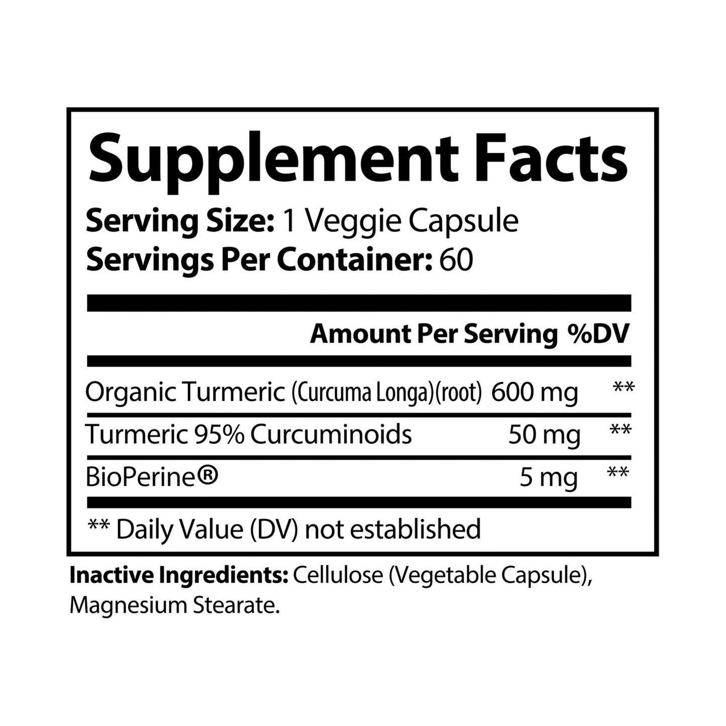 Turmeric with BioPerine® (Black Pepper Fruit Extract) Supplement (60 Capsules) - 11545