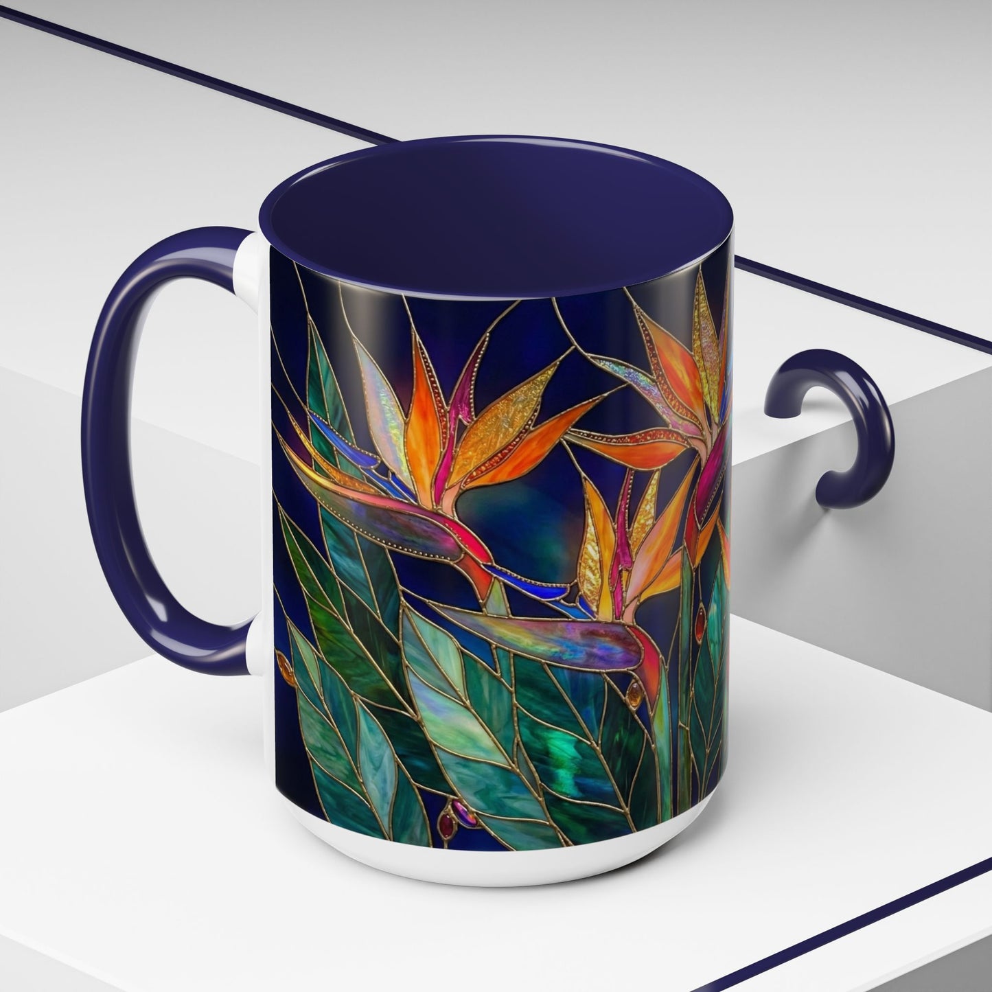 Bird of Paradise Floral Coffee Mug — Stained Glass Design 11/15oz - 14556