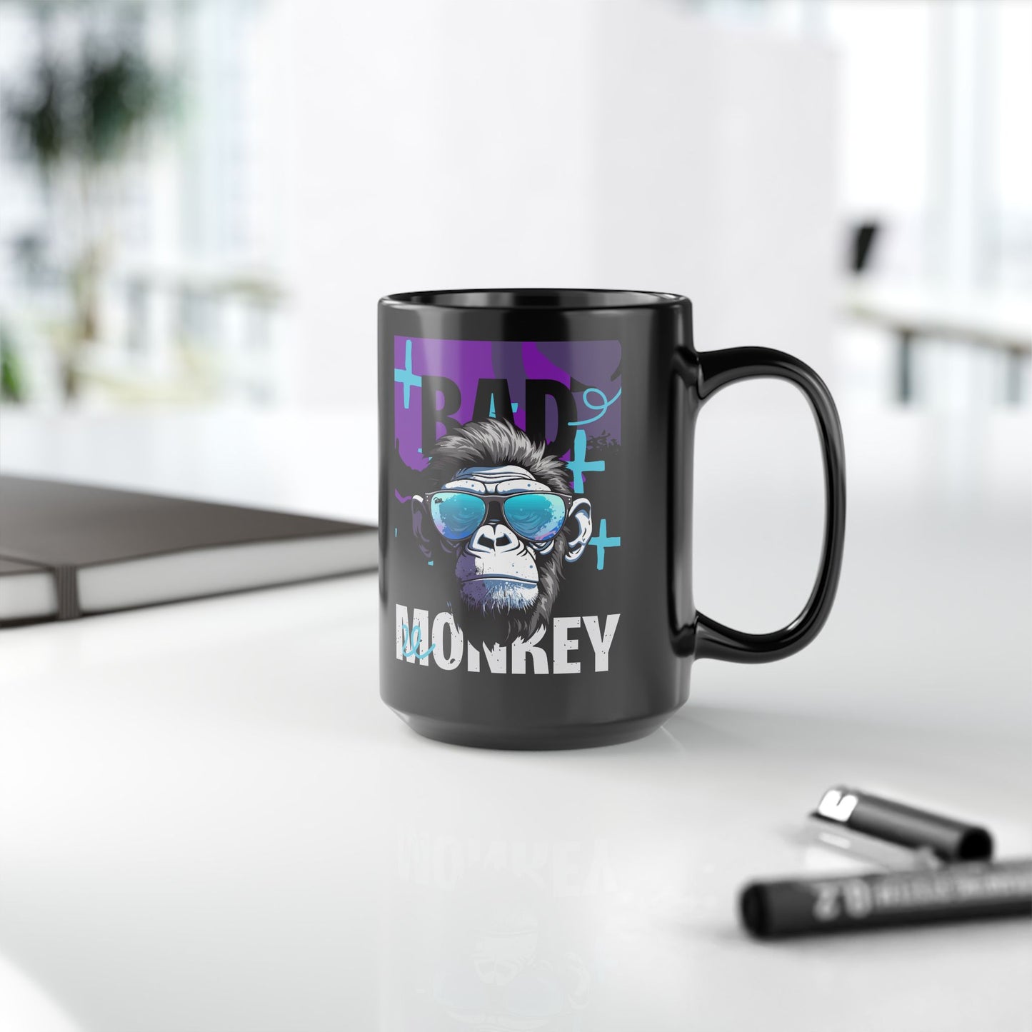 Bad Monkey Black Mug: Fun Coffee Cup for Gift, Black Ceramic Mug, Unique Mug for Animal Lovers, Cool Office Mug - 14081