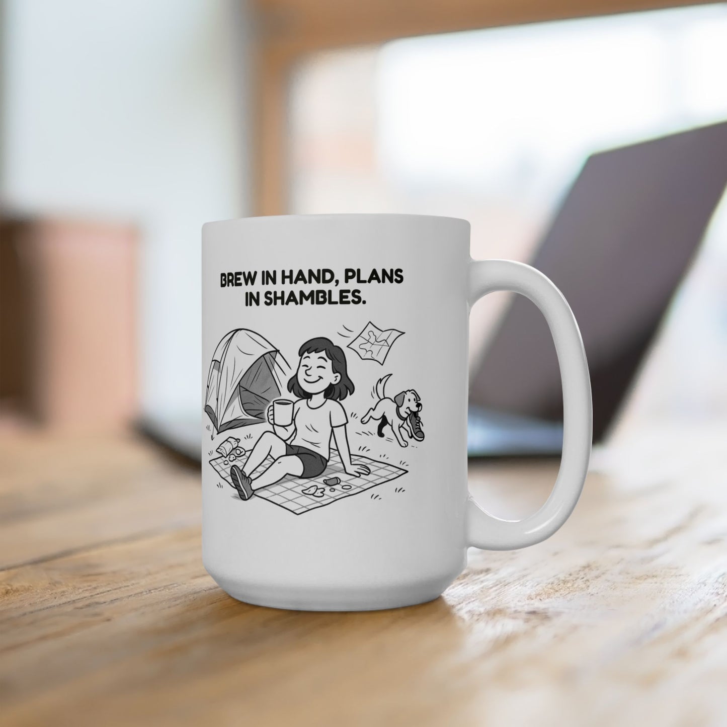 “Brew in hand, plans in shambles.” (The Kiwi way of ‘going with the flow.’) Coffee Mug - 13963