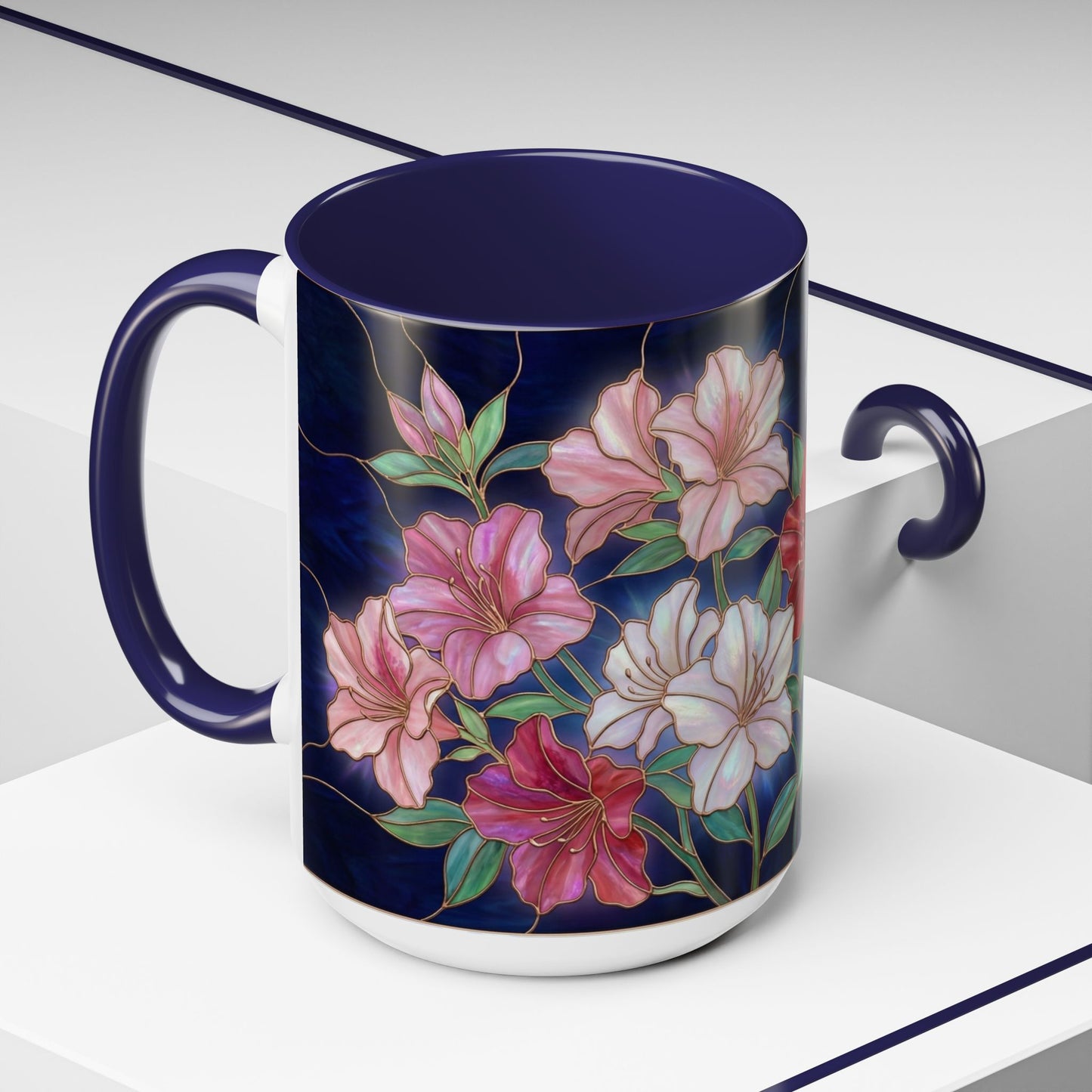 Azalea Floral Accent Coffee Mug — Stained Glass Design 11/15oz - 14554