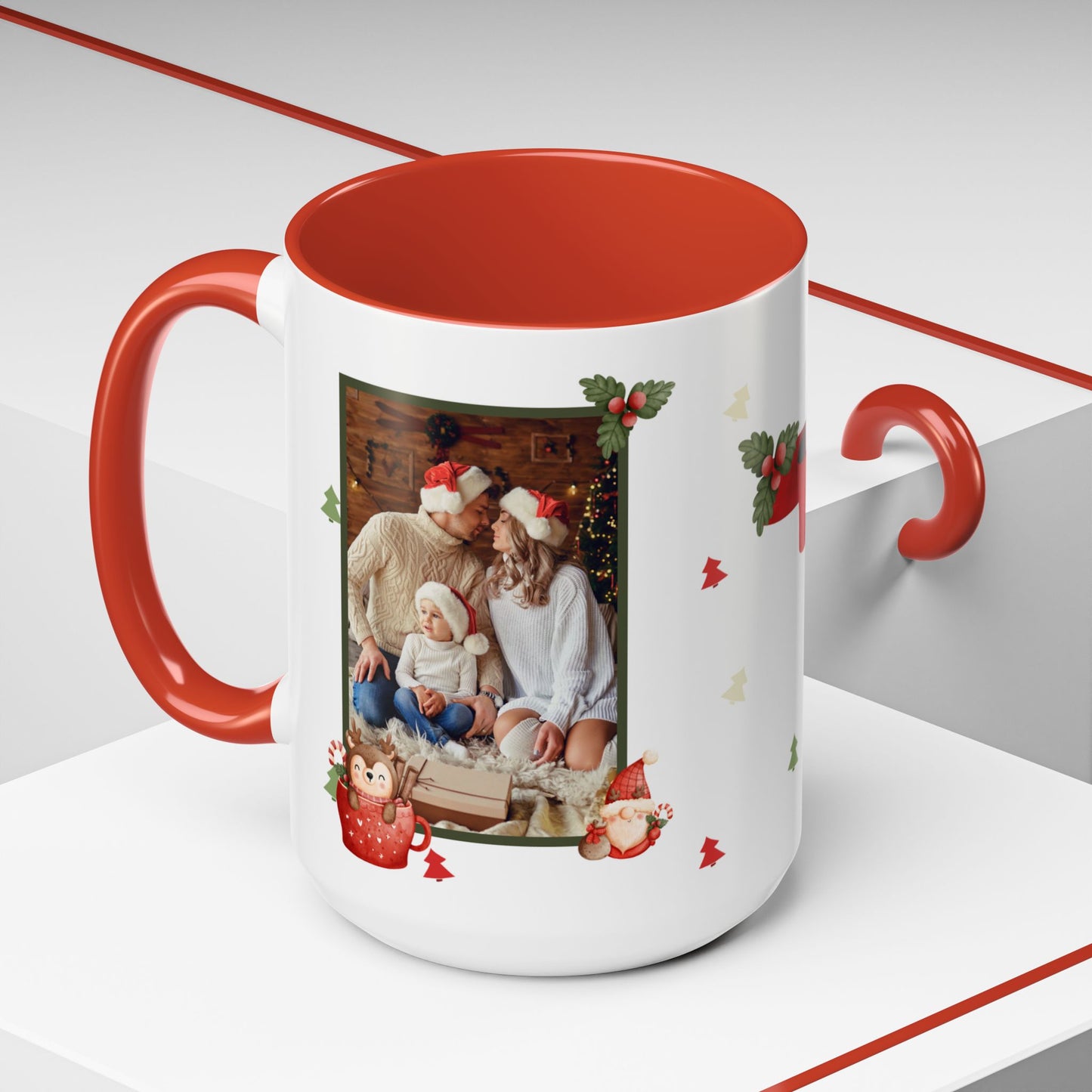 Merry Christmas, Family Photo, Customizable - Accent Coffee Mug (11, 15oz) - 10917