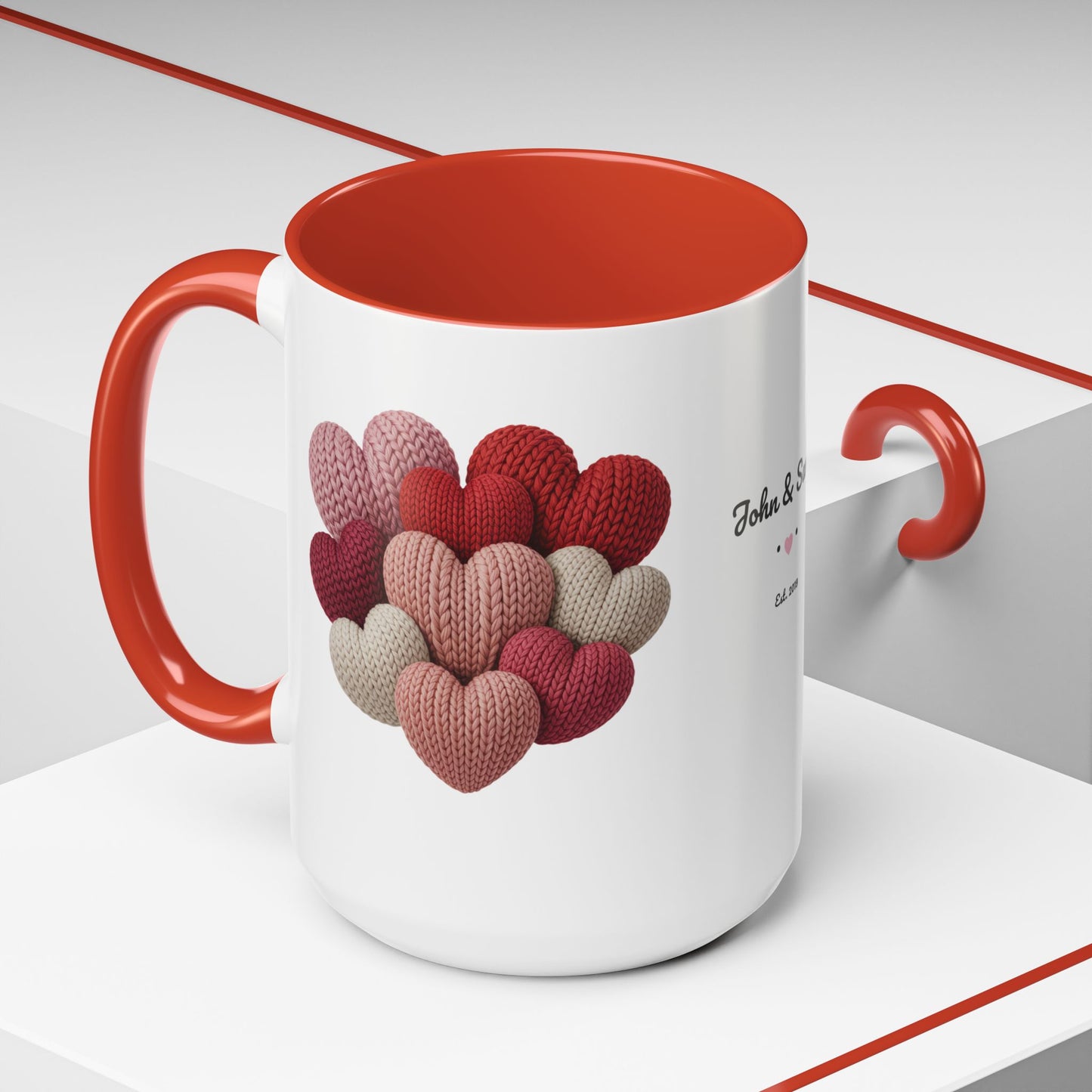 Valentine’s Hearts Personalized Mug — Custom Names & Established Date (11oz / 15oz) - 14745