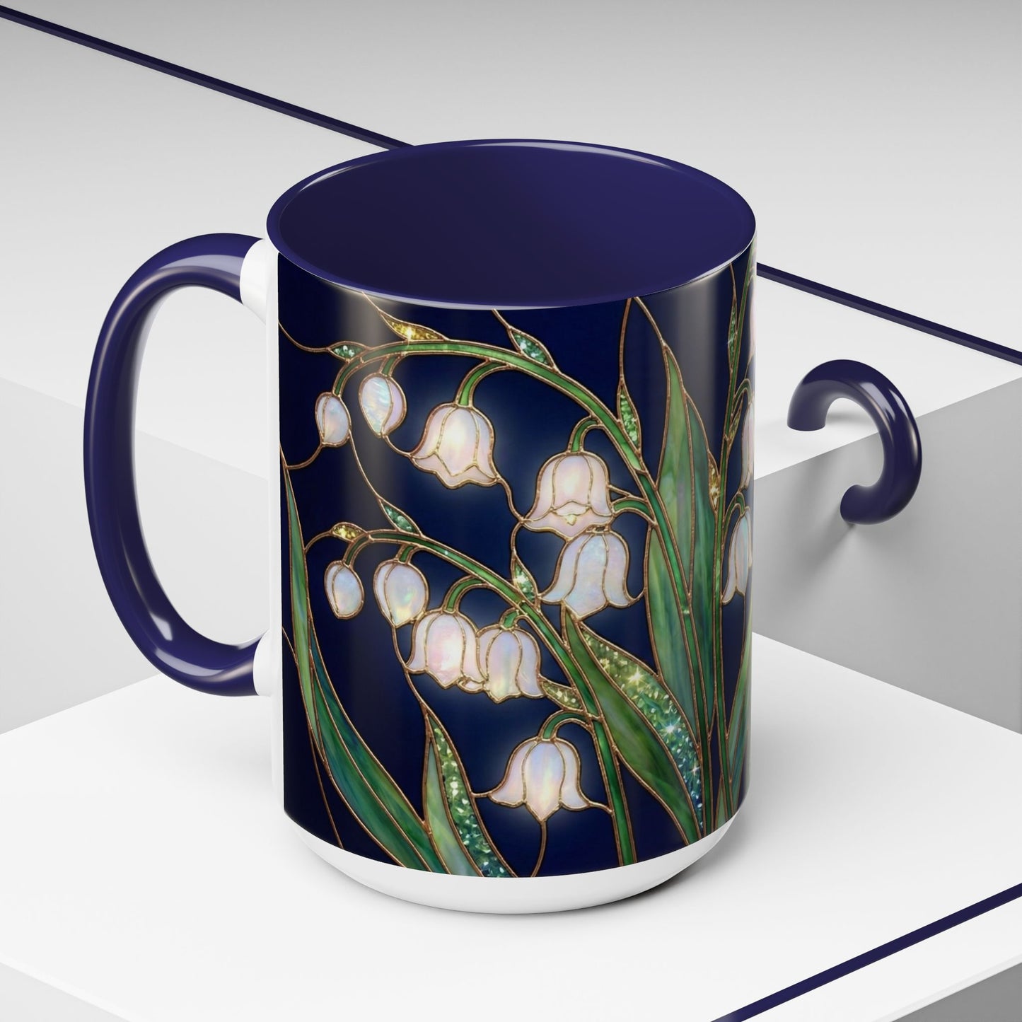 Lily of the Valley Floral Accent Coffee Mug — Stained Glass Design 11/15oz - 14596