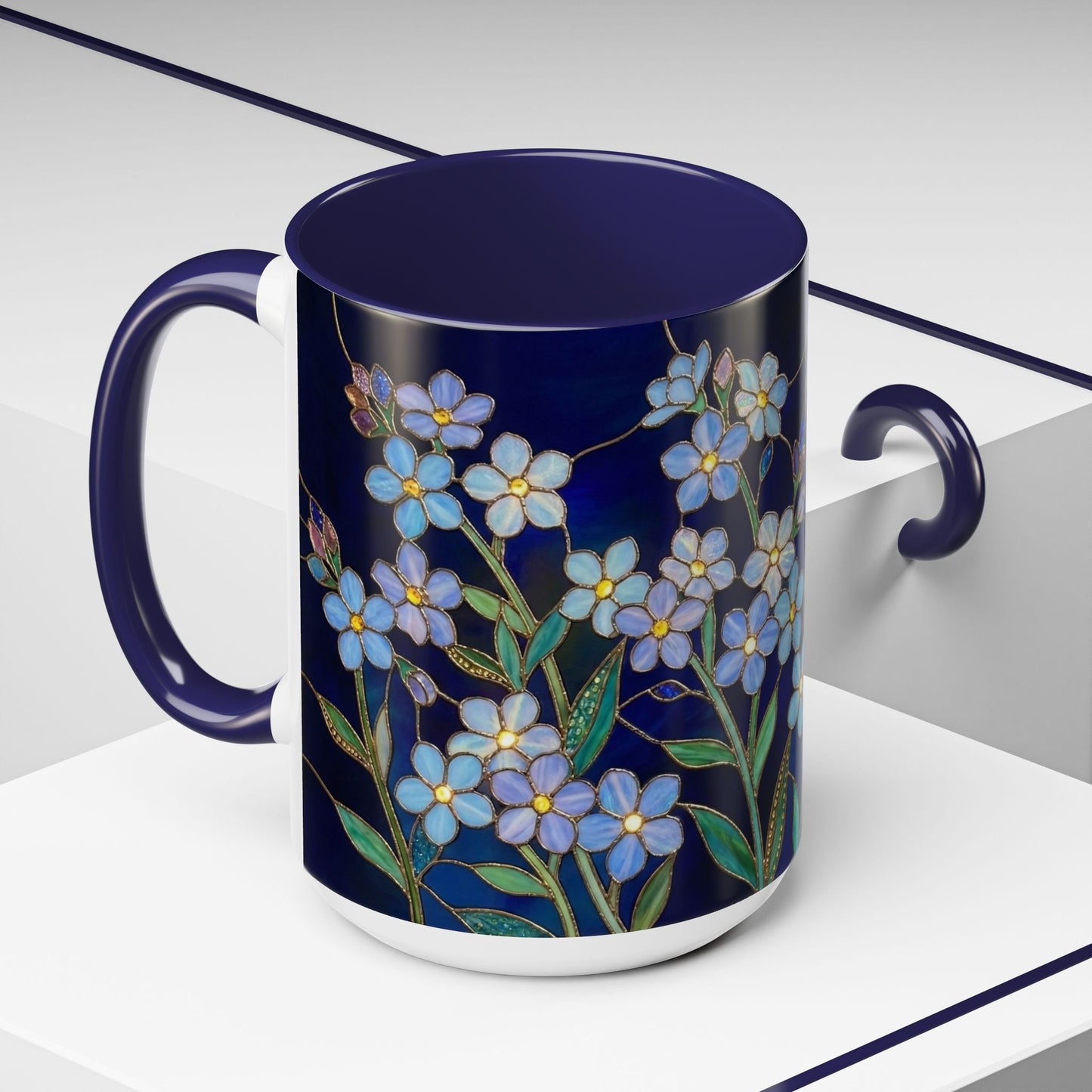 Forget-Me-Not Accent Coffee Mug — Stained Glass Design (11/15 oz) - 14564