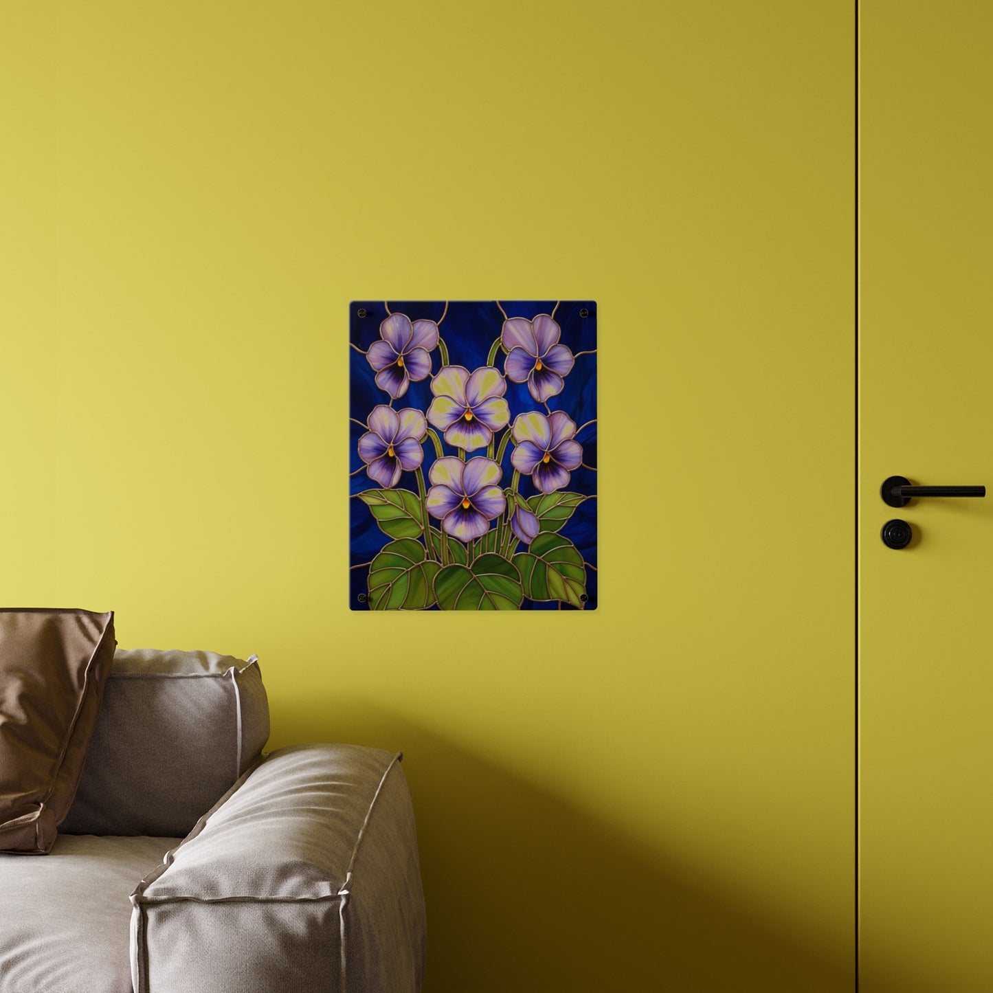 Violet Floral Acrylic Wall Art Panel — Purple Violets on Deep Blue - 14600