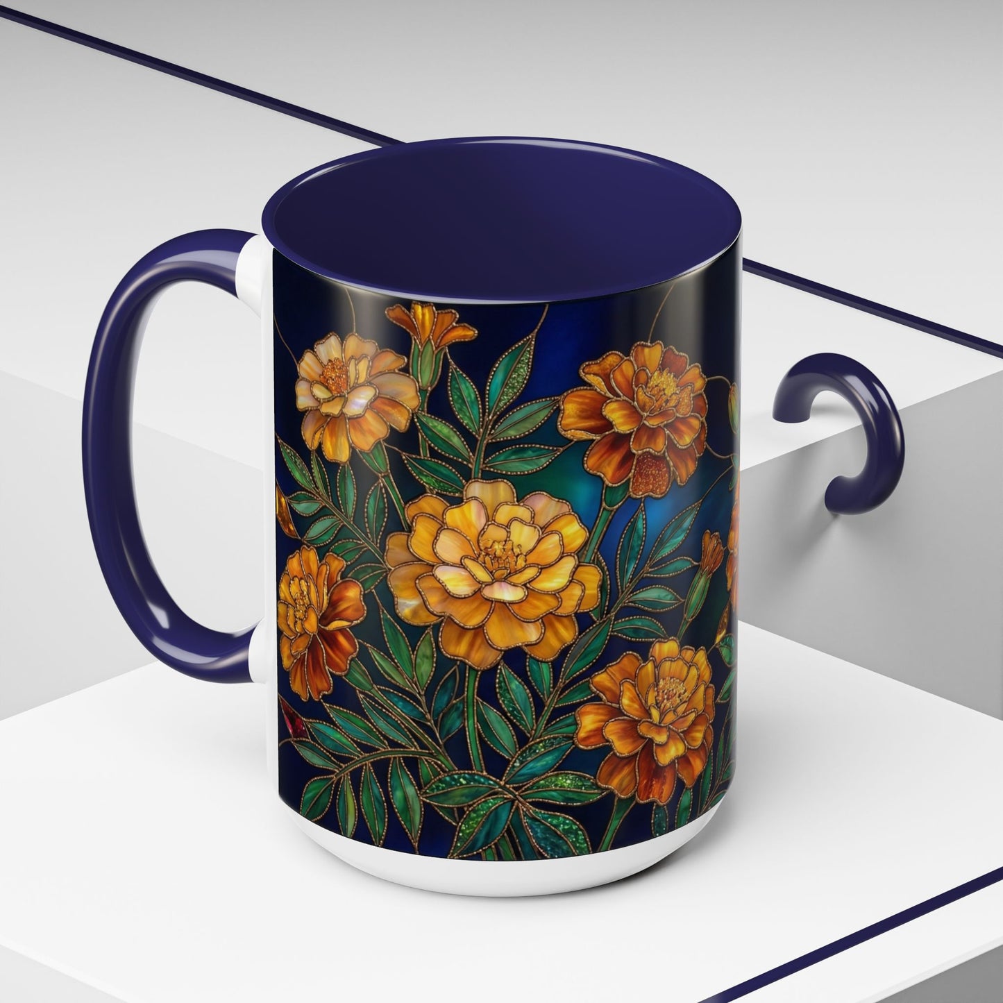 Marigold Floral Accent Coffee Mug — Dark Botanical 11/15oz - 14578