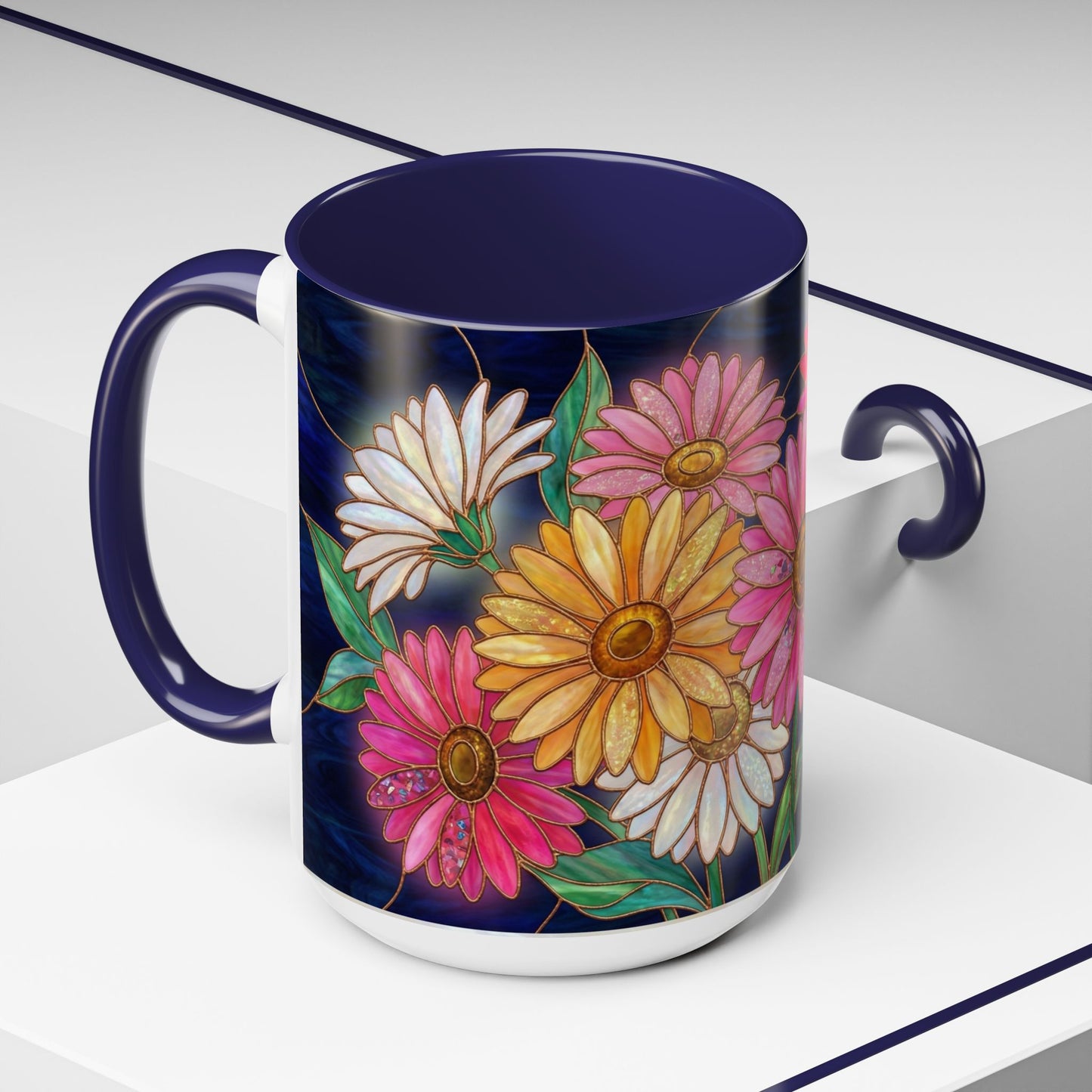 Gerbera Daisy Floral Accent Coffee Mug — Stained Glass Design (11/15 oz) - 14568