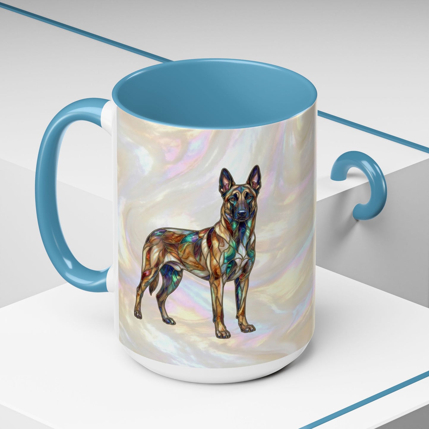 Belgian Malinois Accent Coffee Mug - Stained Glass Design 11oz & 15oz - 14616
