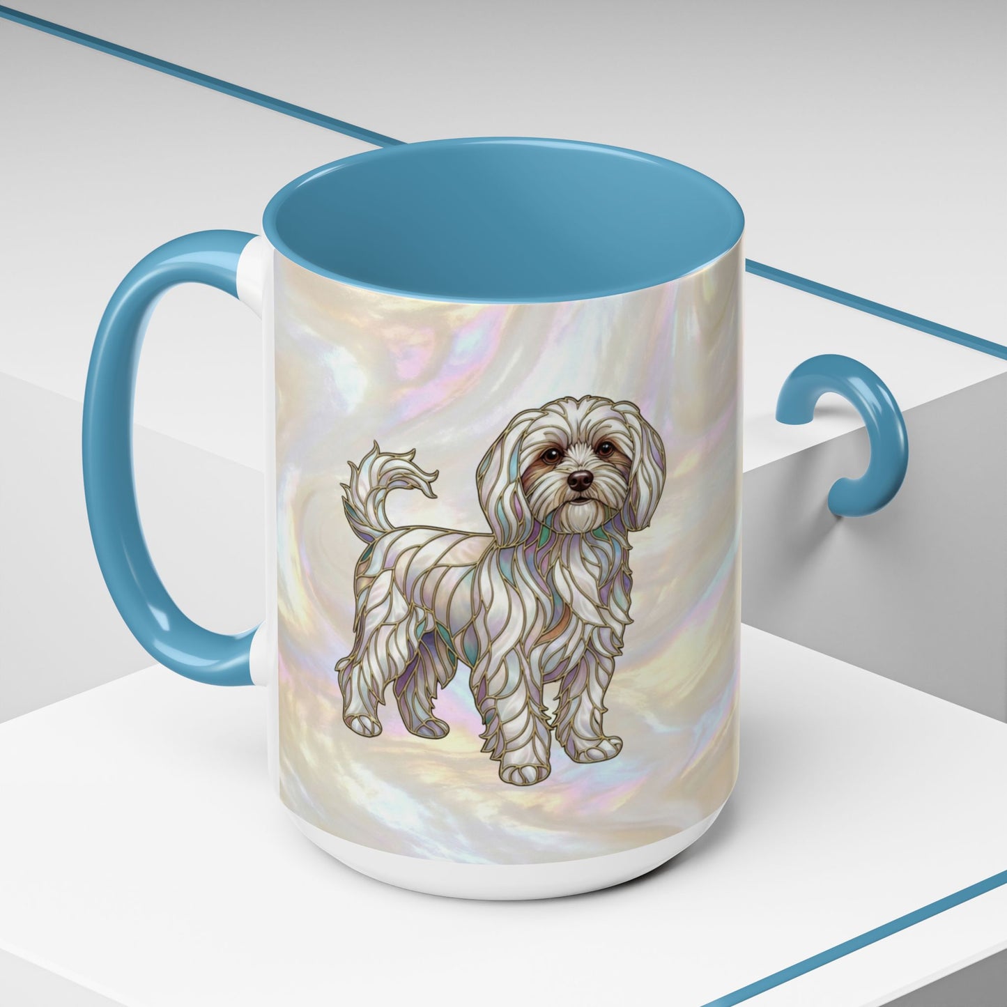 Maltese Dog Accent Coffee Mug – Stained Glass Design 11/15oz - 14642