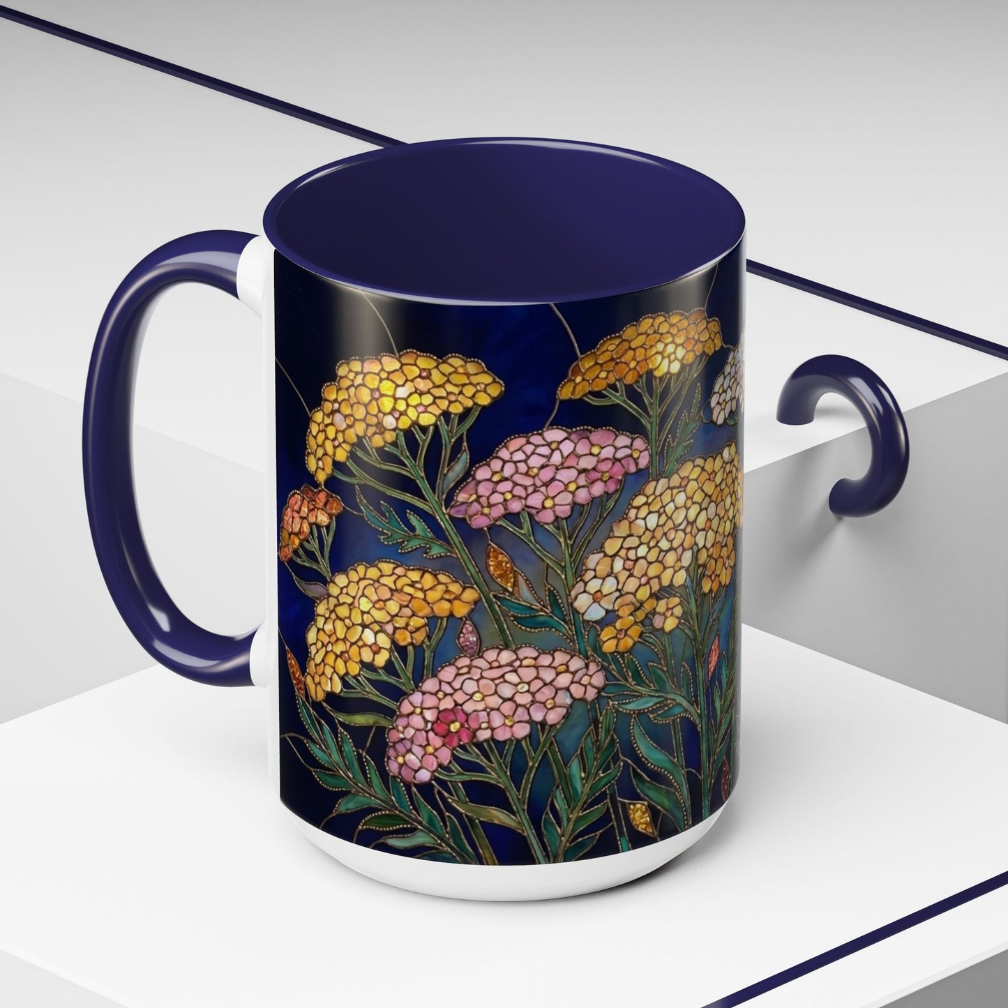 Yarrow Floral Accent Coffee Mug — Stained Glass Design (11/15oz) - 14590