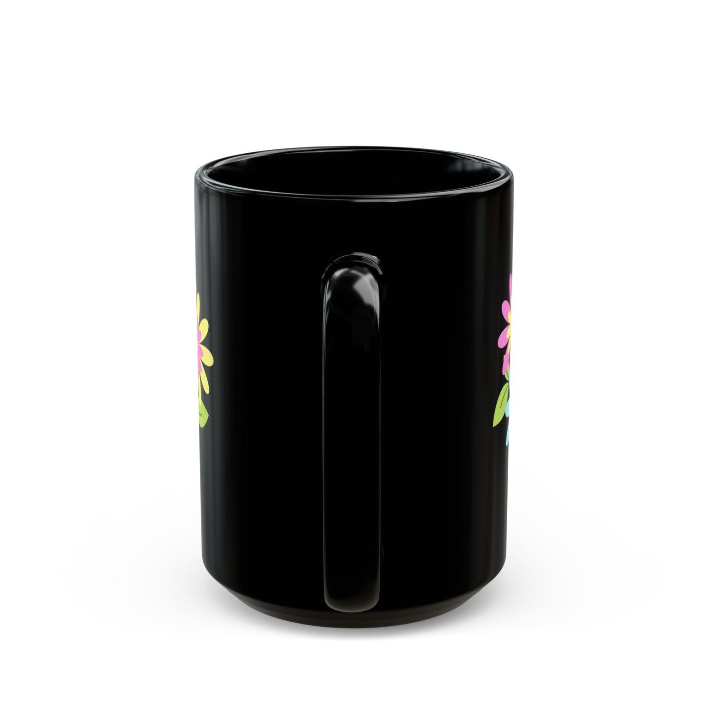 Happy Birthday, Flowers, Customizable - Black Mug (11oz, 15oz) - 10190