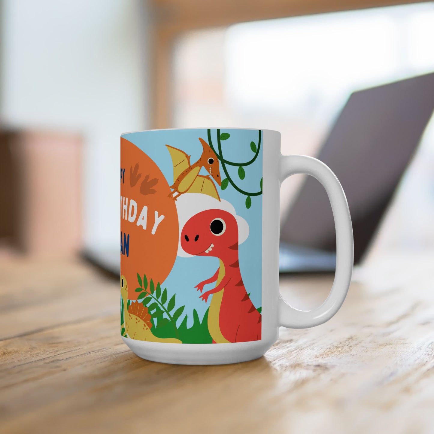 Personalized Dino Birthday Mug | Cute Dinosaur Gift, Kids Party Cup, Custom Birthday Keepsake, Fun 1st Birthday Celebration - 13975